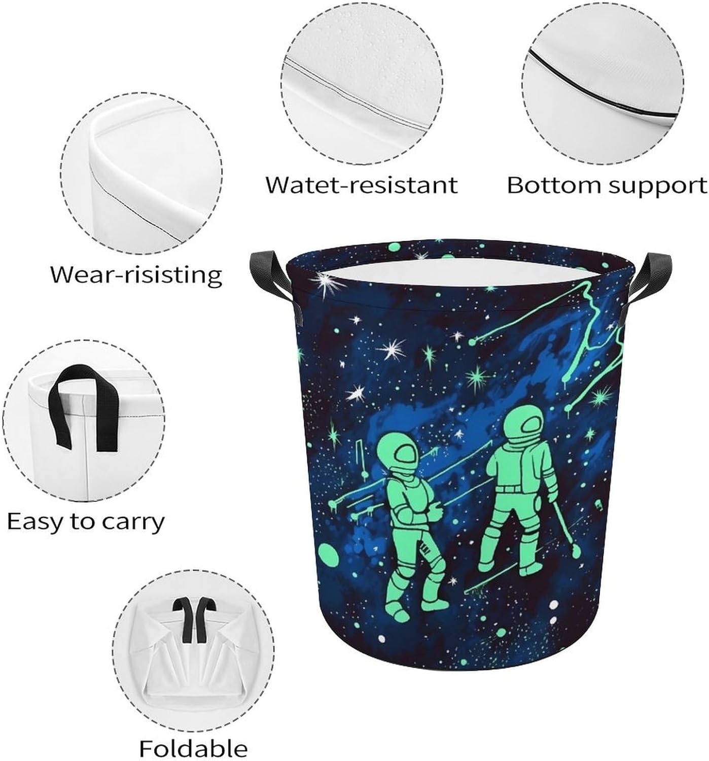 Glow-in-the-Dark Durable Collapsible laundry basket for homes and travel