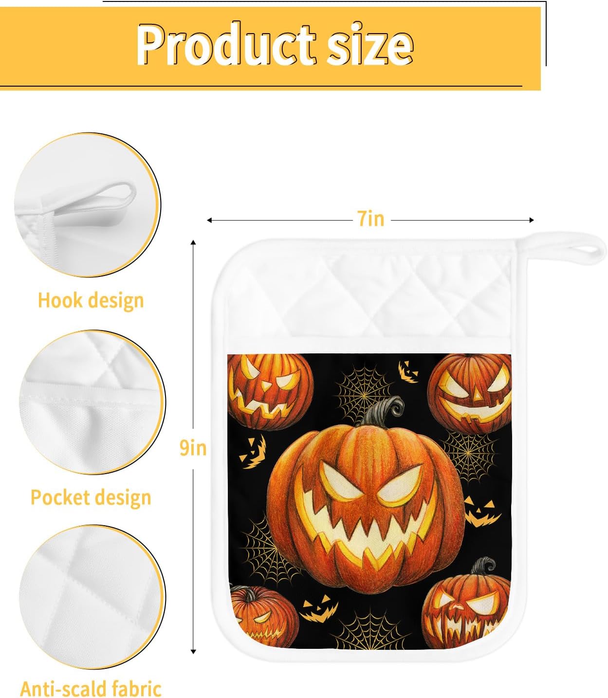 Gehucoxee Halloween Pot Holder Set with Pocket 2 Pack