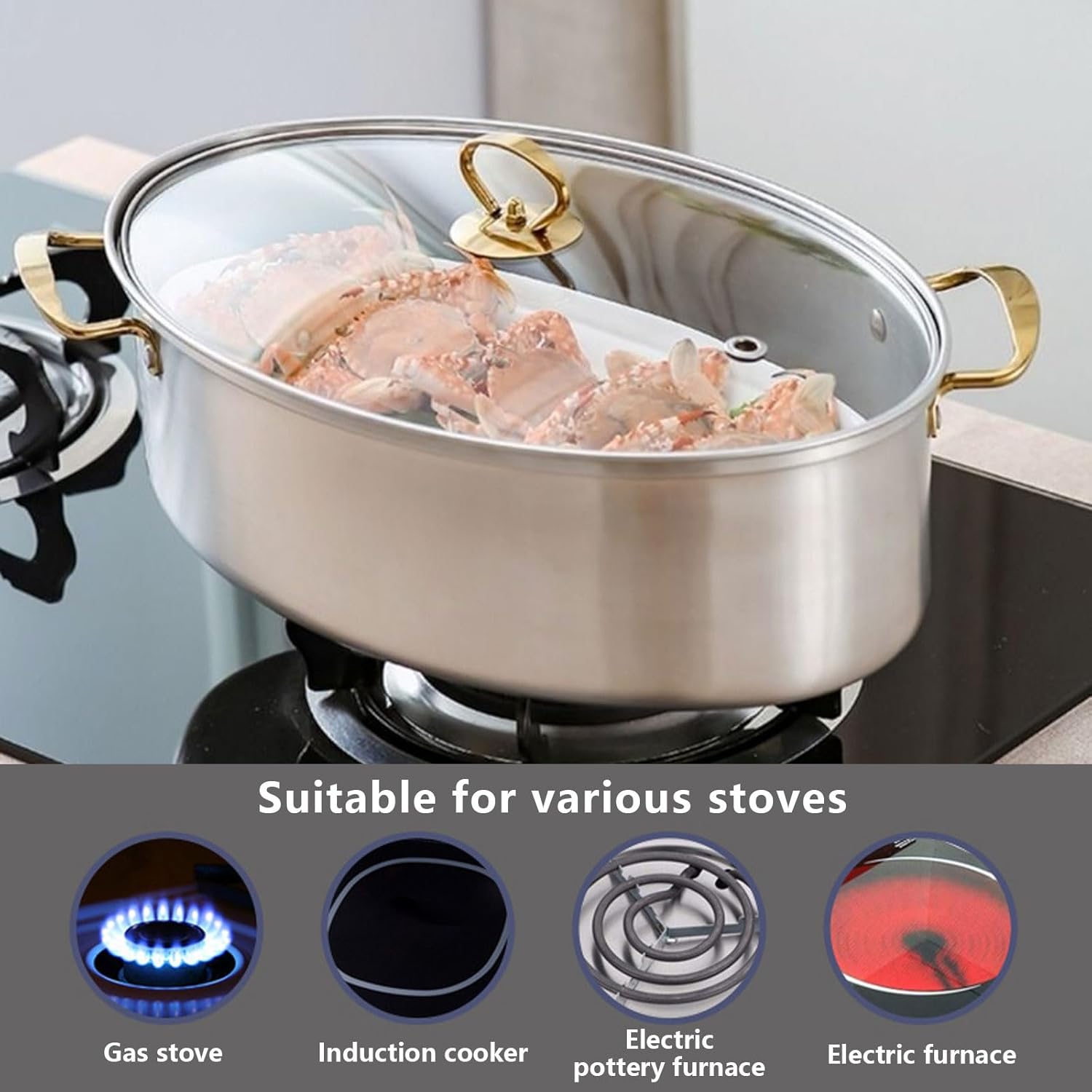 AIZYR 304 Stainless Steel Steamed Fish Pot with Redistribution