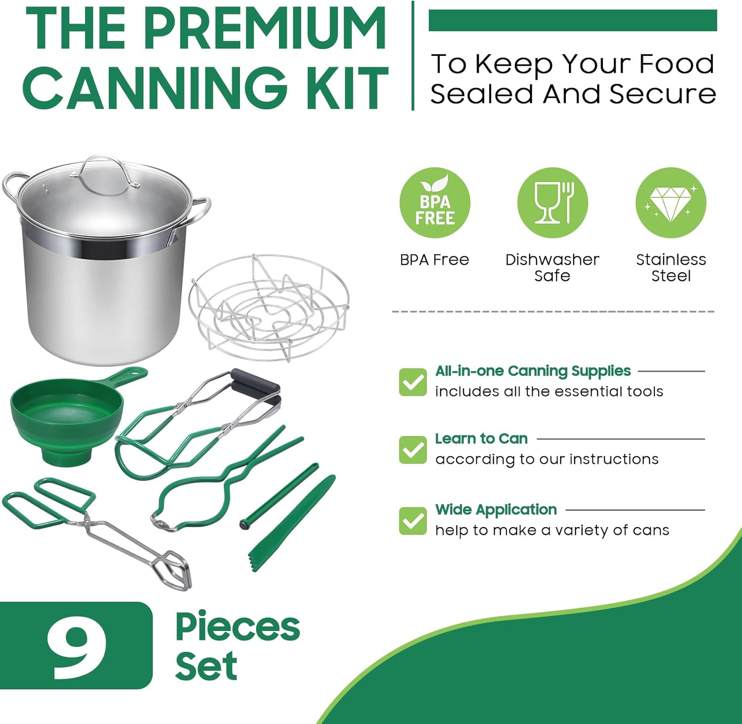 Stainless Steel Water Bath Canner with Rack Green