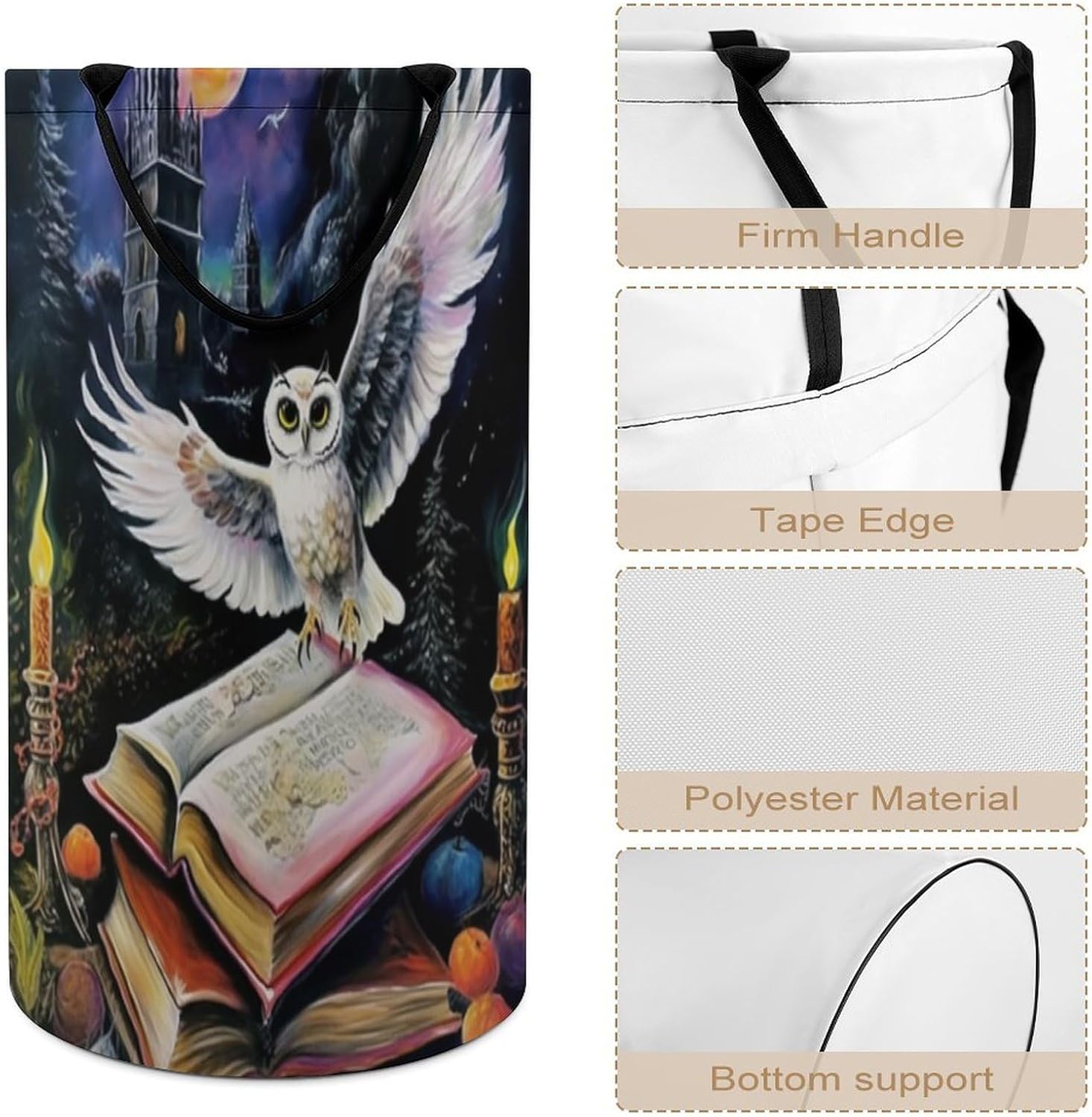Owl Flying Over Magic Book Large Laundry Hamper