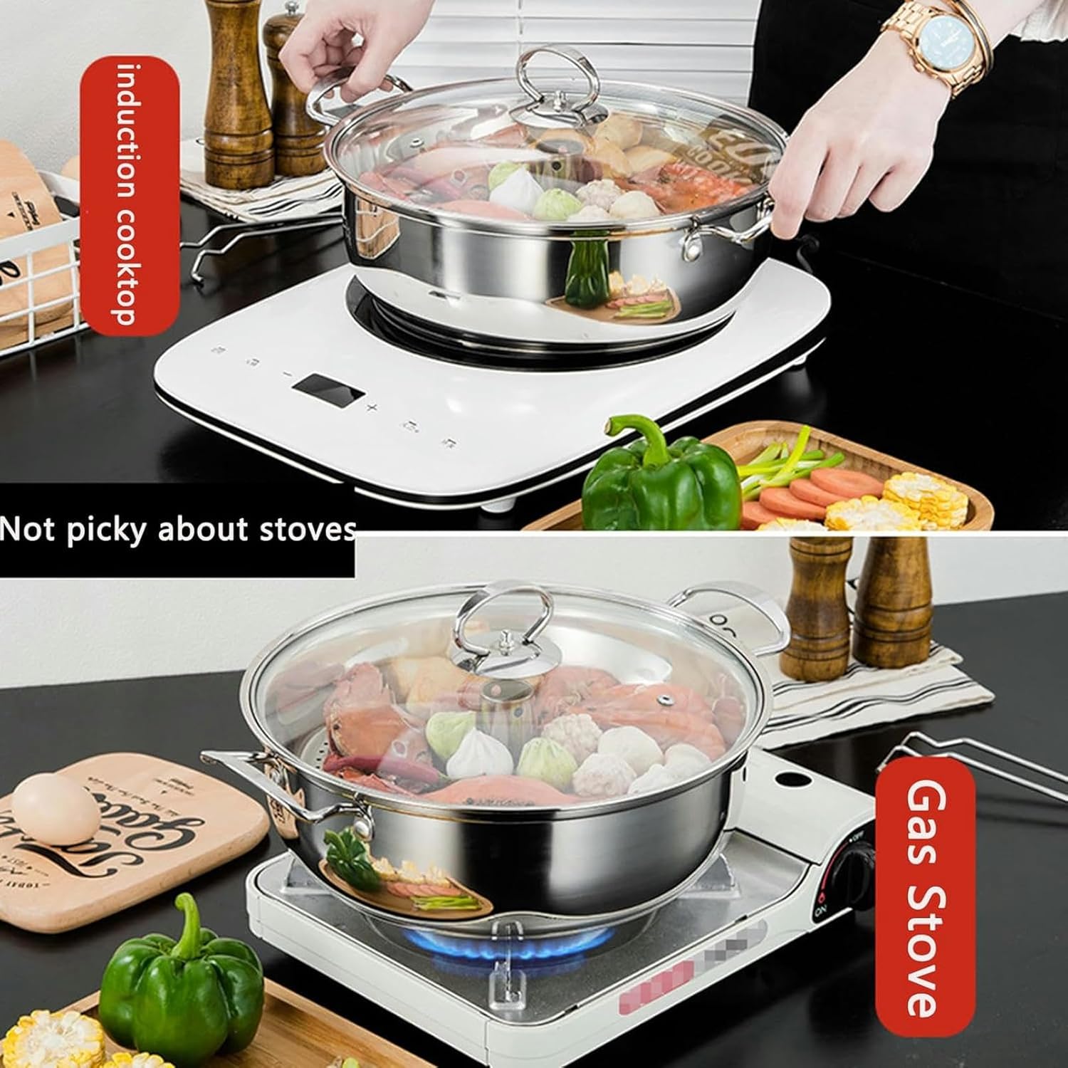 Stainless Steel Steamer with 2 Trays and Glass Lid