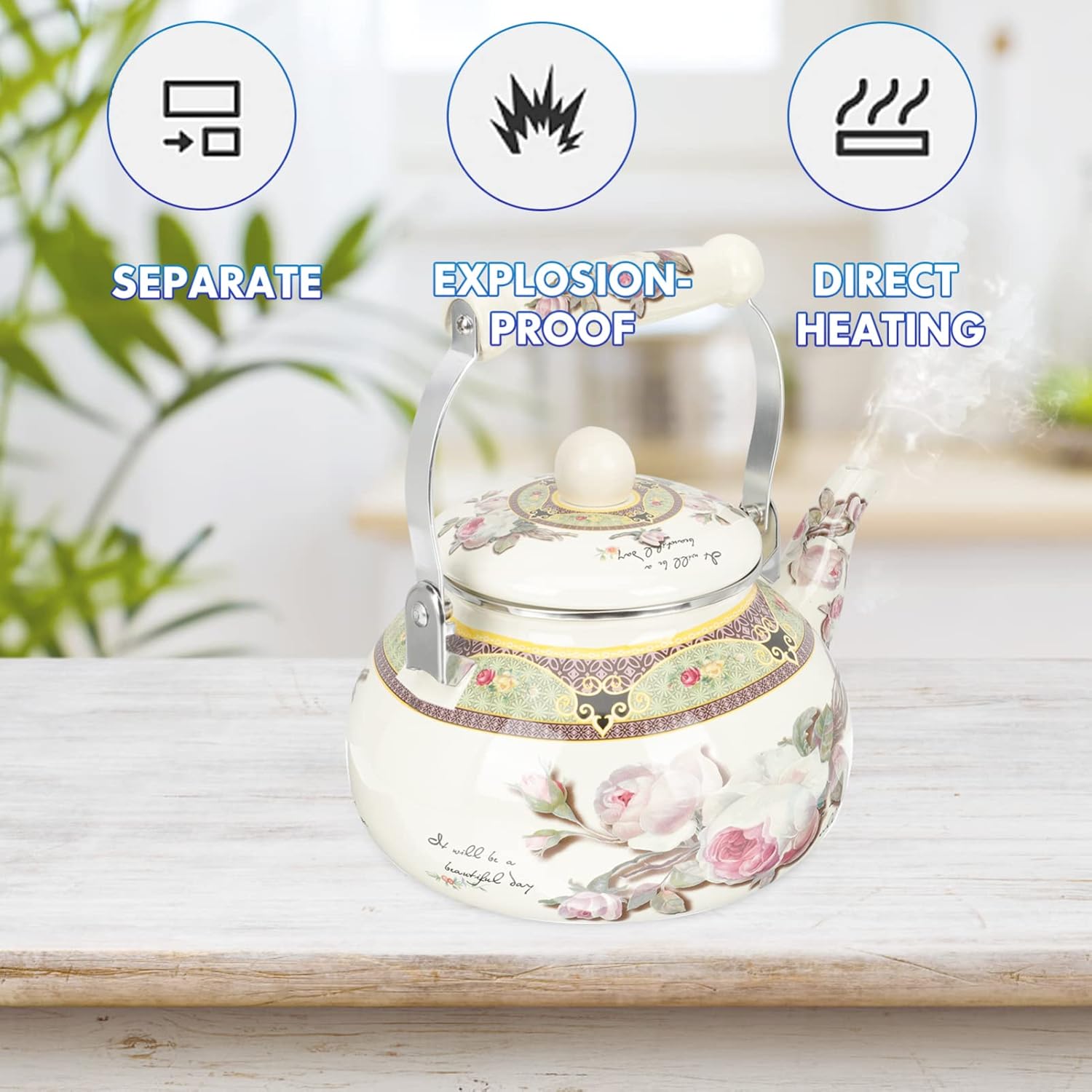 Luxshiny 25L Enamel Tea Pot for Stovetop