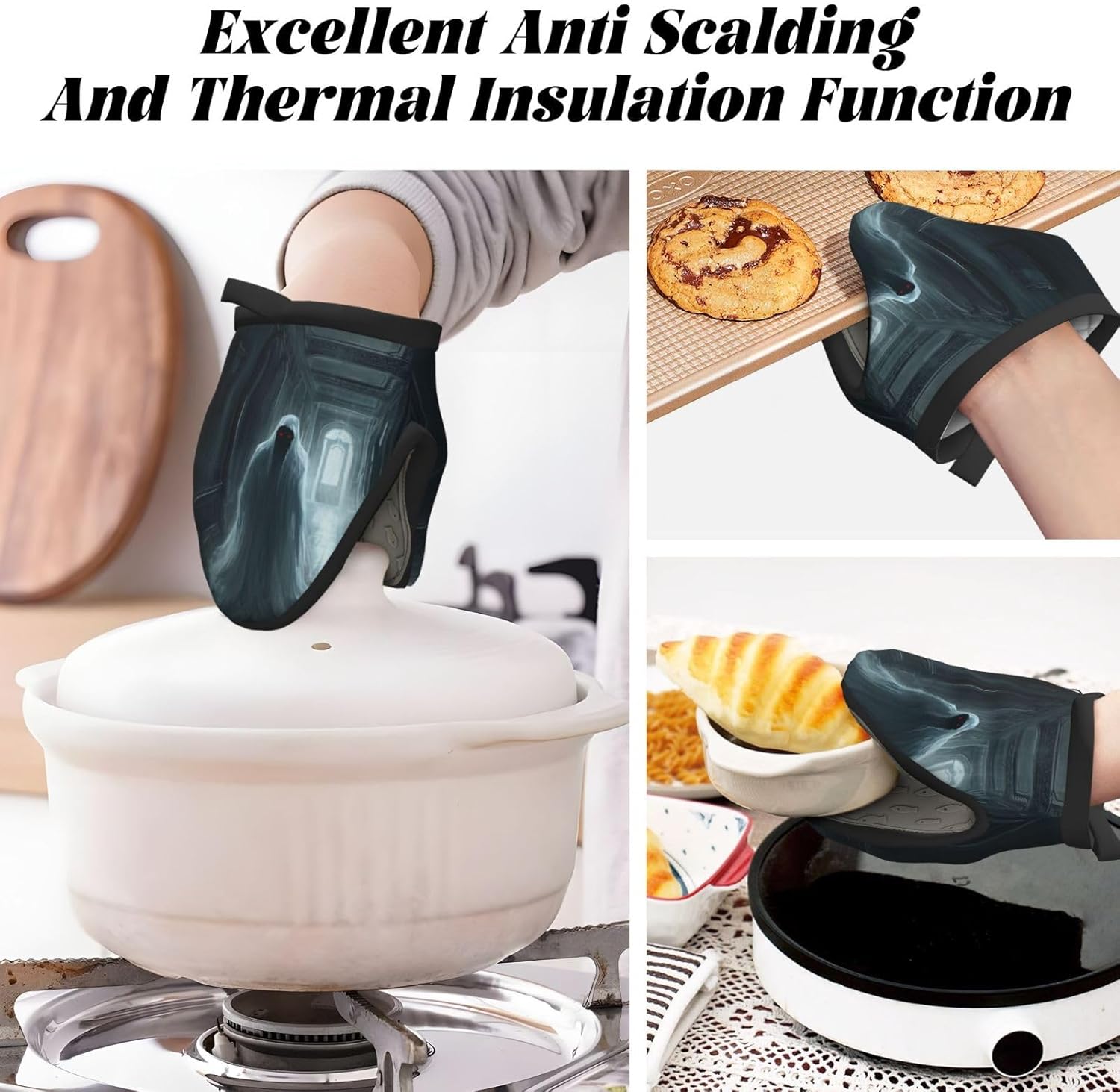 Vivid Halloween Ghost Mini Silicone Oven Mitts Heat and Slip Resistant Kitchen Mittens59X59