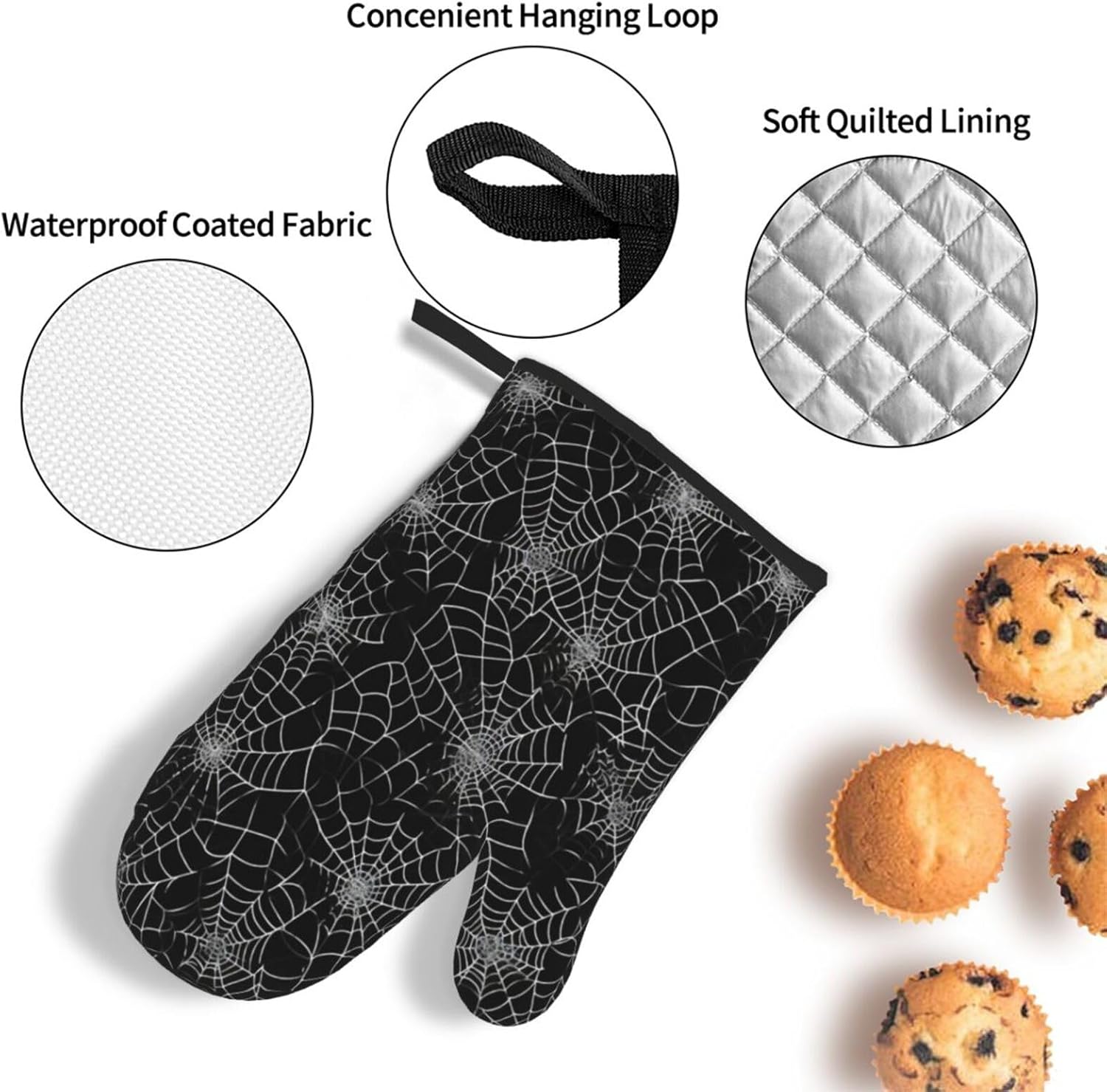 Halloween Spiders Oven Mitts Pot Pads Heat-Resistant Cooking Gloves