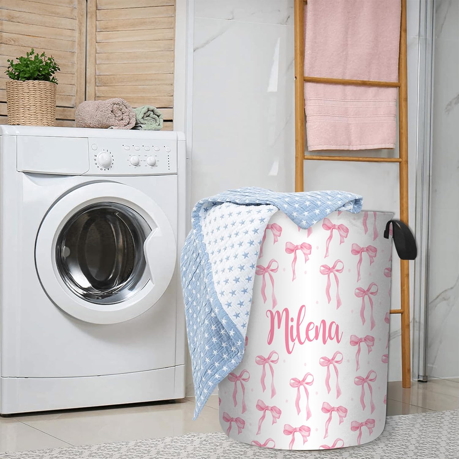 Personalized Baby Girl Pink Bow Laundry Hamper
