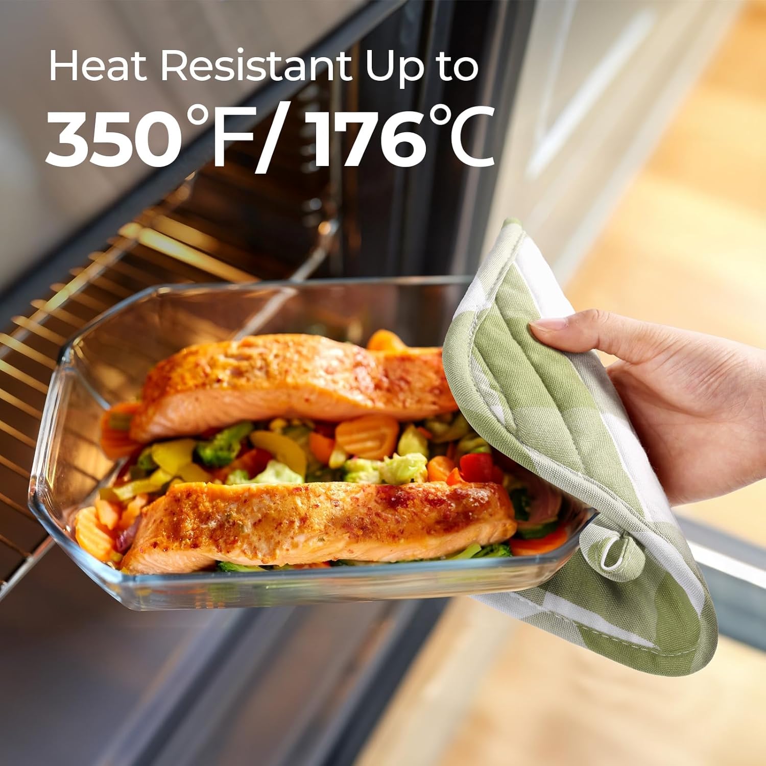 BontHee Heat-Resistant Potholders 2PK Green Plaid Design Kitchen Essential