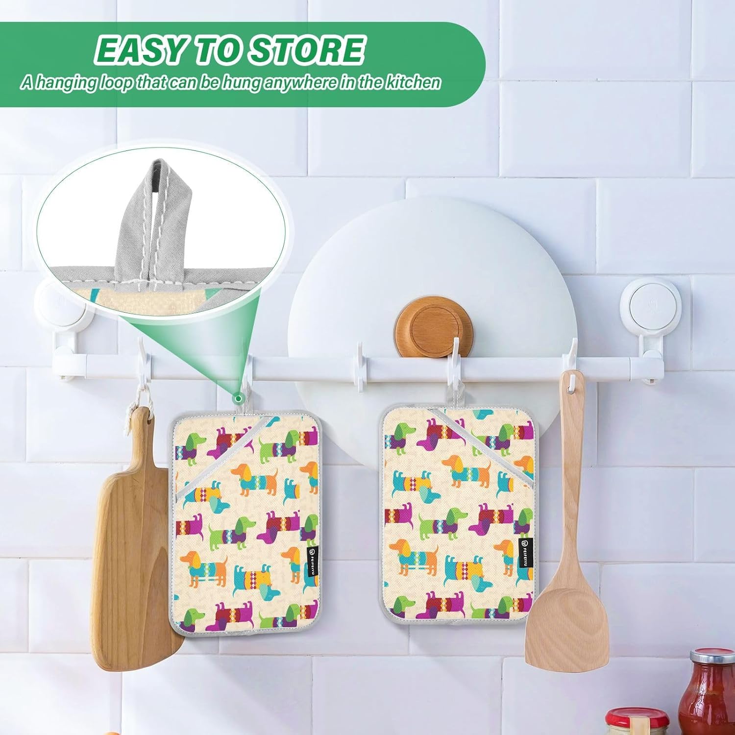 Dalmations Potholder Set Colorful Dachshund Wiener Oven Mitts