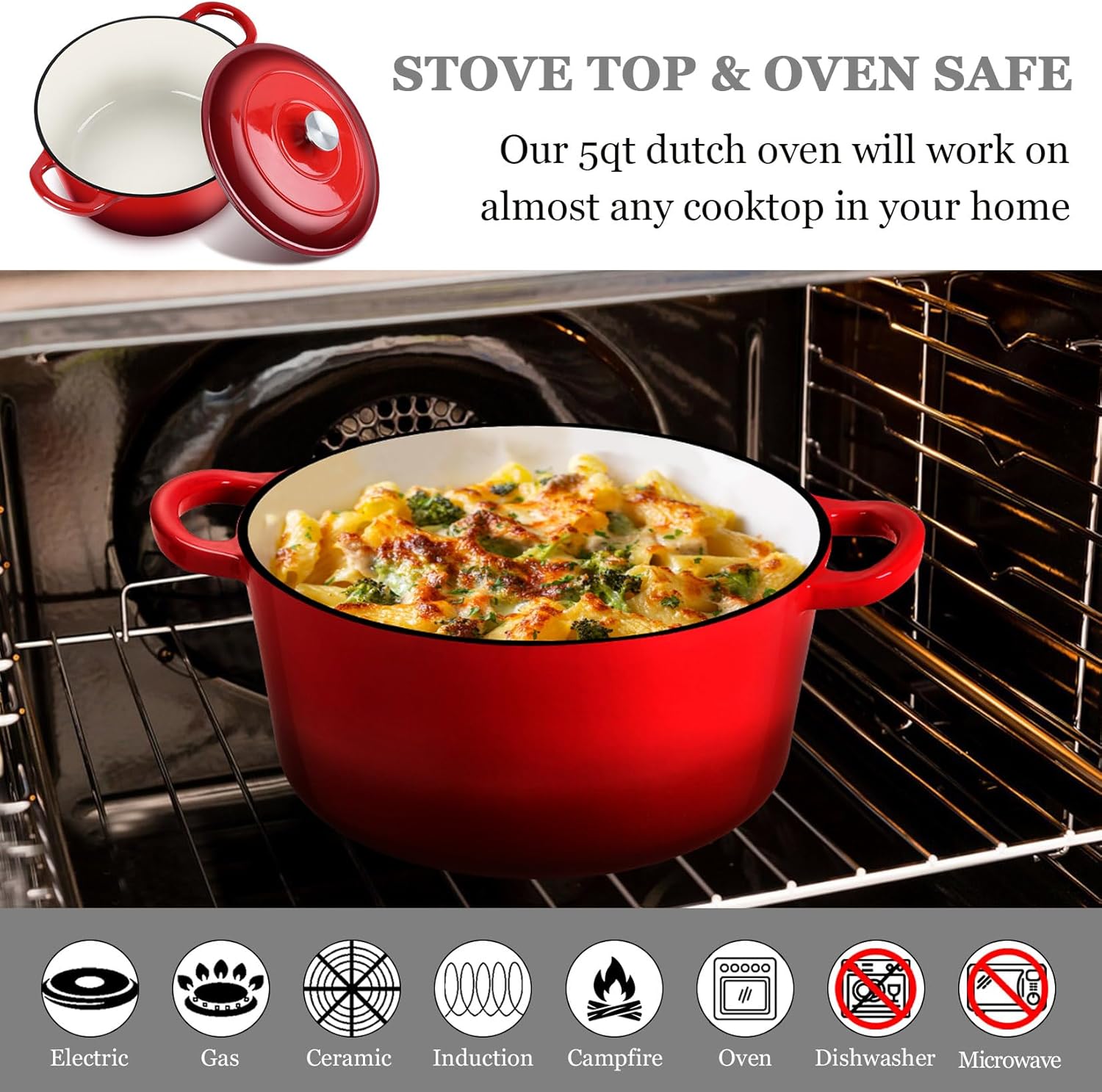 Joyfair 5 Qt Dutch Oven Pot with Red Lid