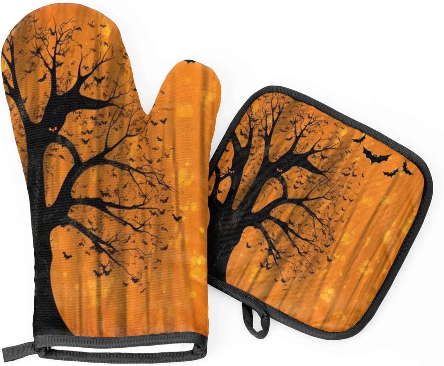 Halloween Tree Bat Oven Mitts Set of 2 Heat-Resistant Protection