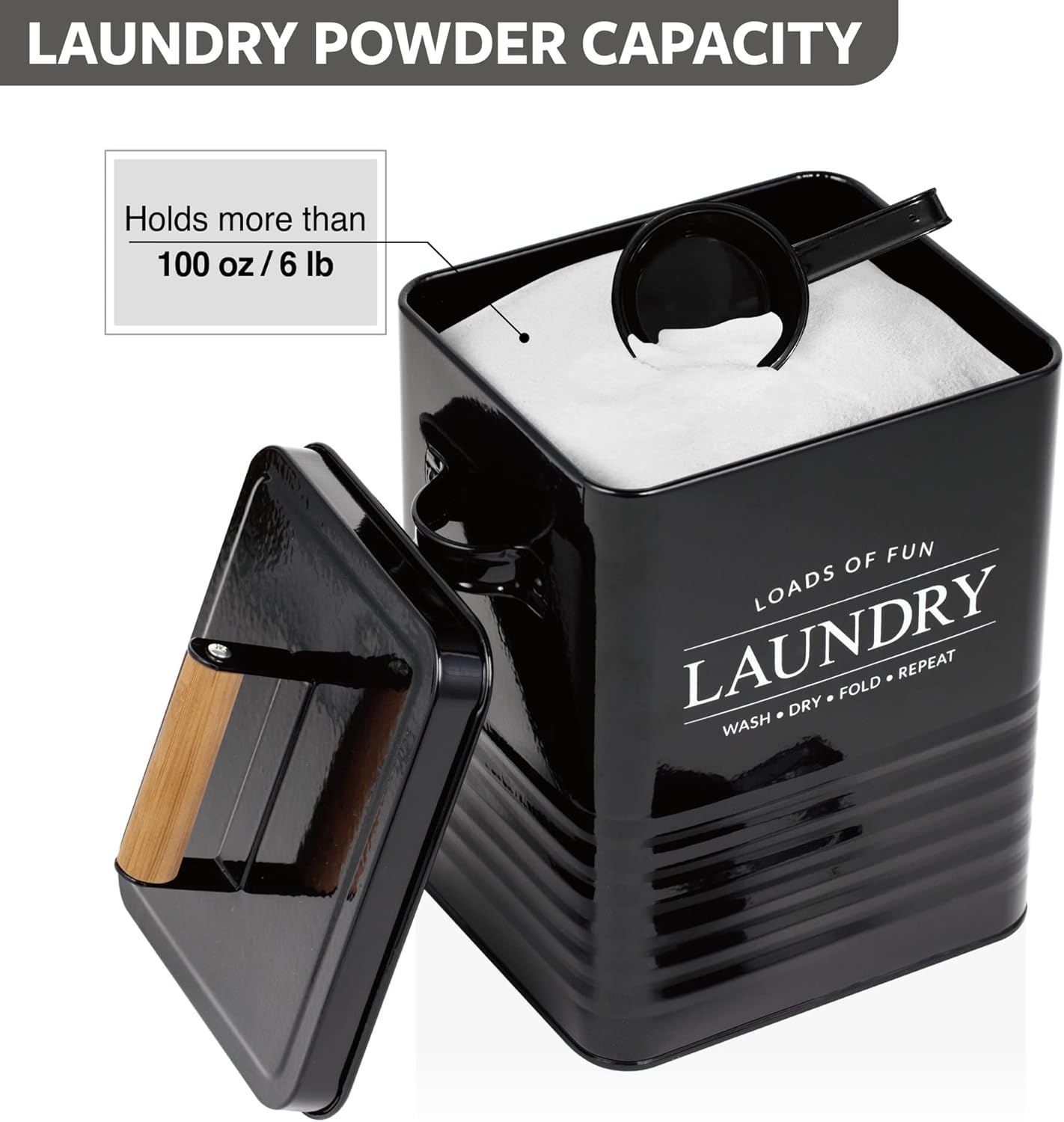 Calindiana Modern Farmhouse Laundry Soap Dispenser with Scoop and Holder Black