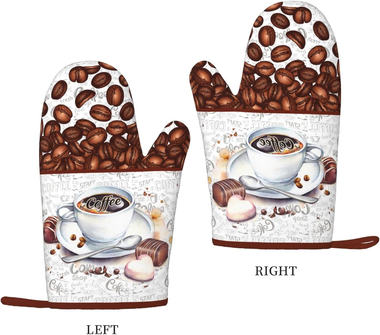 Coffee Print Silicone Oven Mitts 7x11 Inch 1 Pair