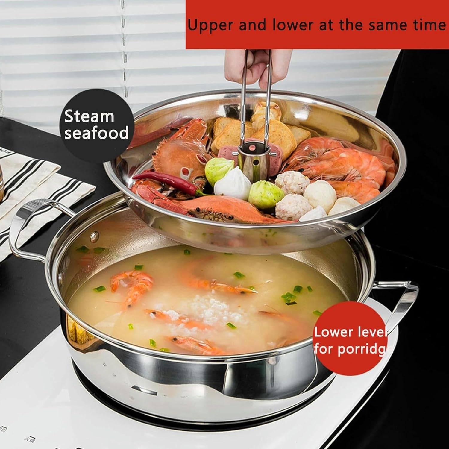 Stainless Steel Steamer with 2 Trays and Glass Lid