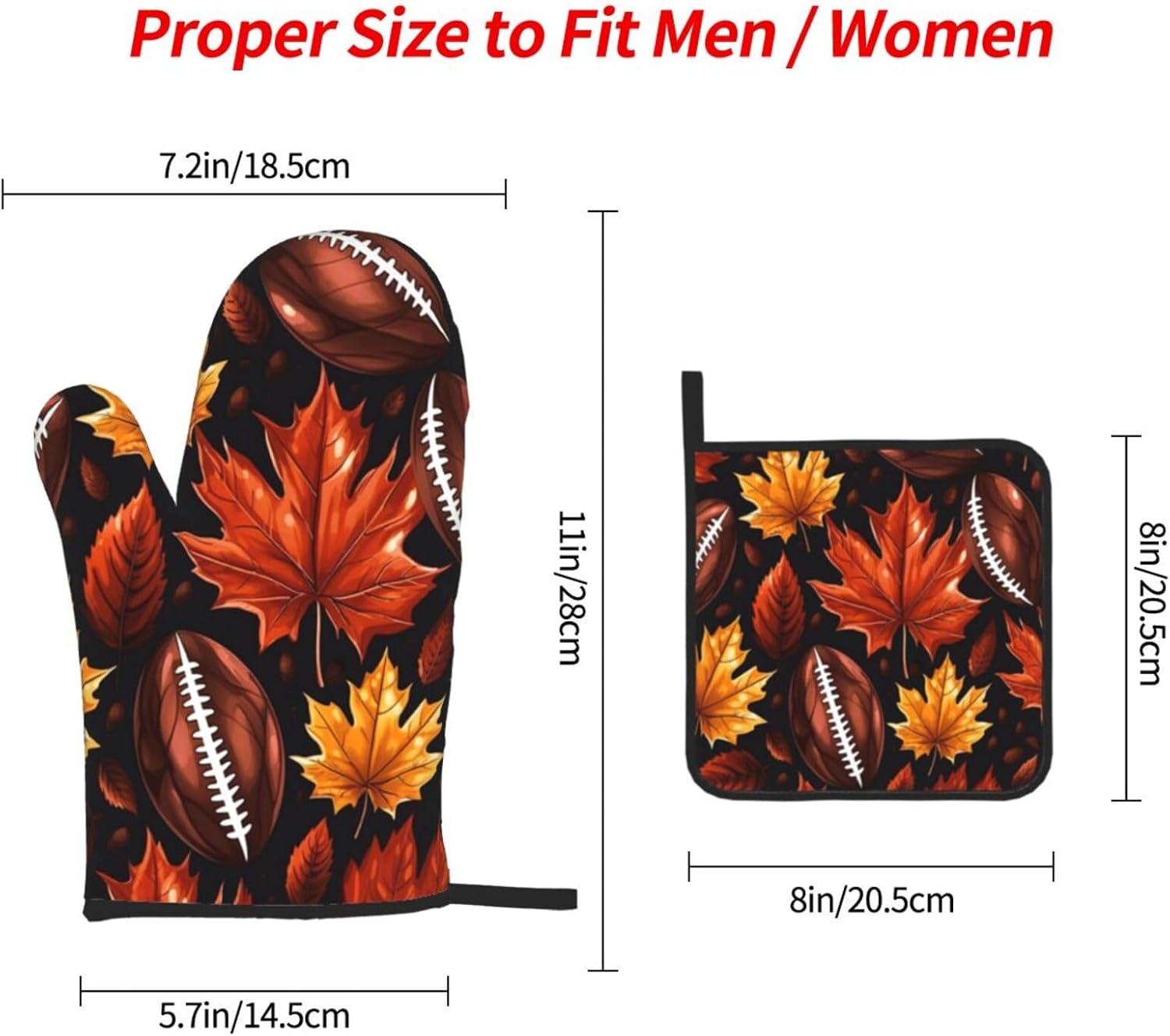 Oven Mitts Set of 3 with Maple Leaf and Football Pattern