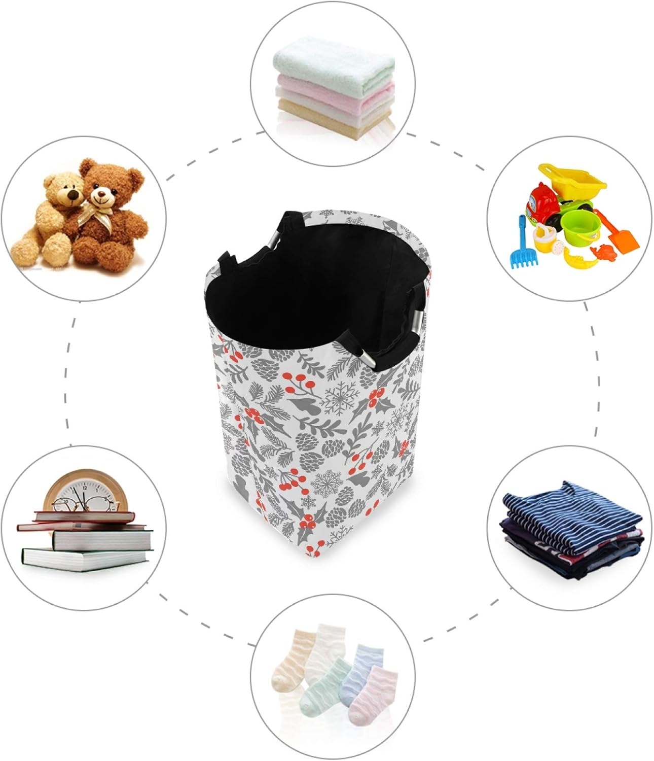 SUSIYO Winter Holly Berries Collapsible Laundry Basket