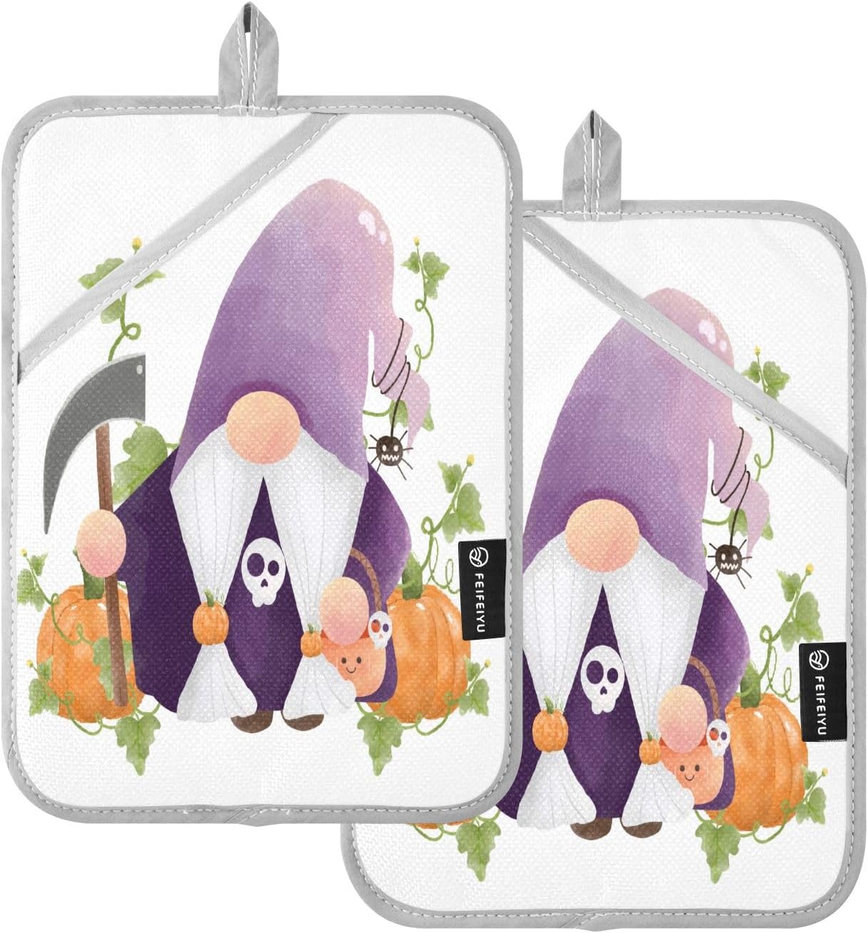 2-pack Halloween Skull Gnome Potholders with Pockets