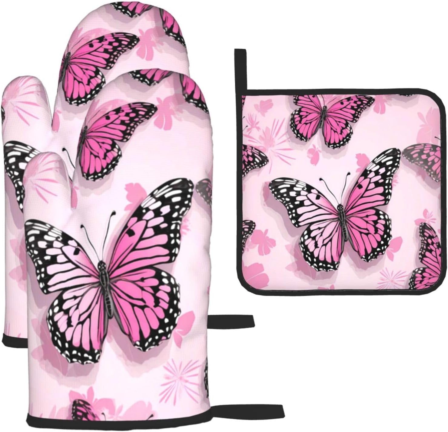 Oven Mitts Set with Butterfly Pattern Heat Resistant and Durable