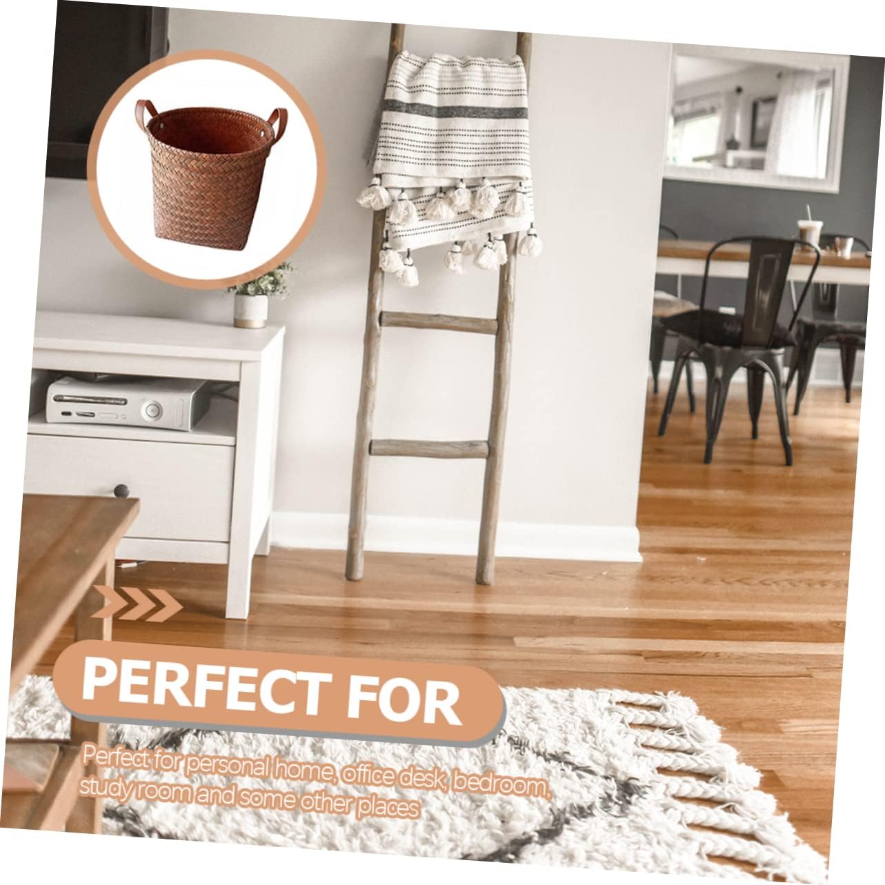 Leather Brown Wicker Laundry Storage Basket for Home and Clothes