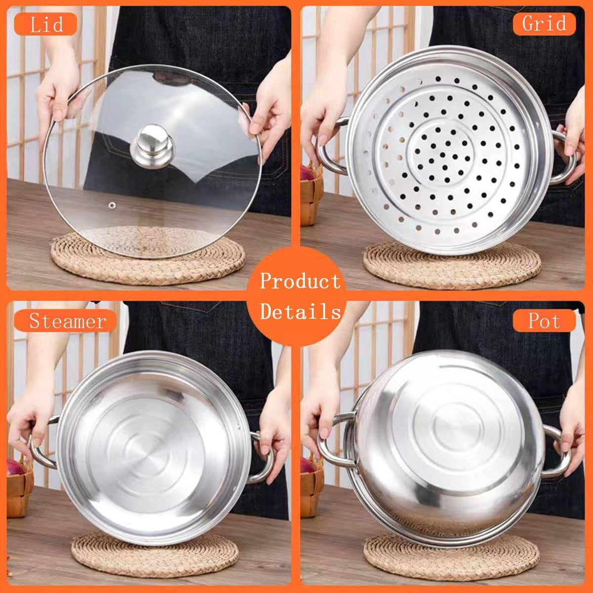 Premium 188 Stainless Steel Steamer Pot for Cooking Durable Multi-Purpose