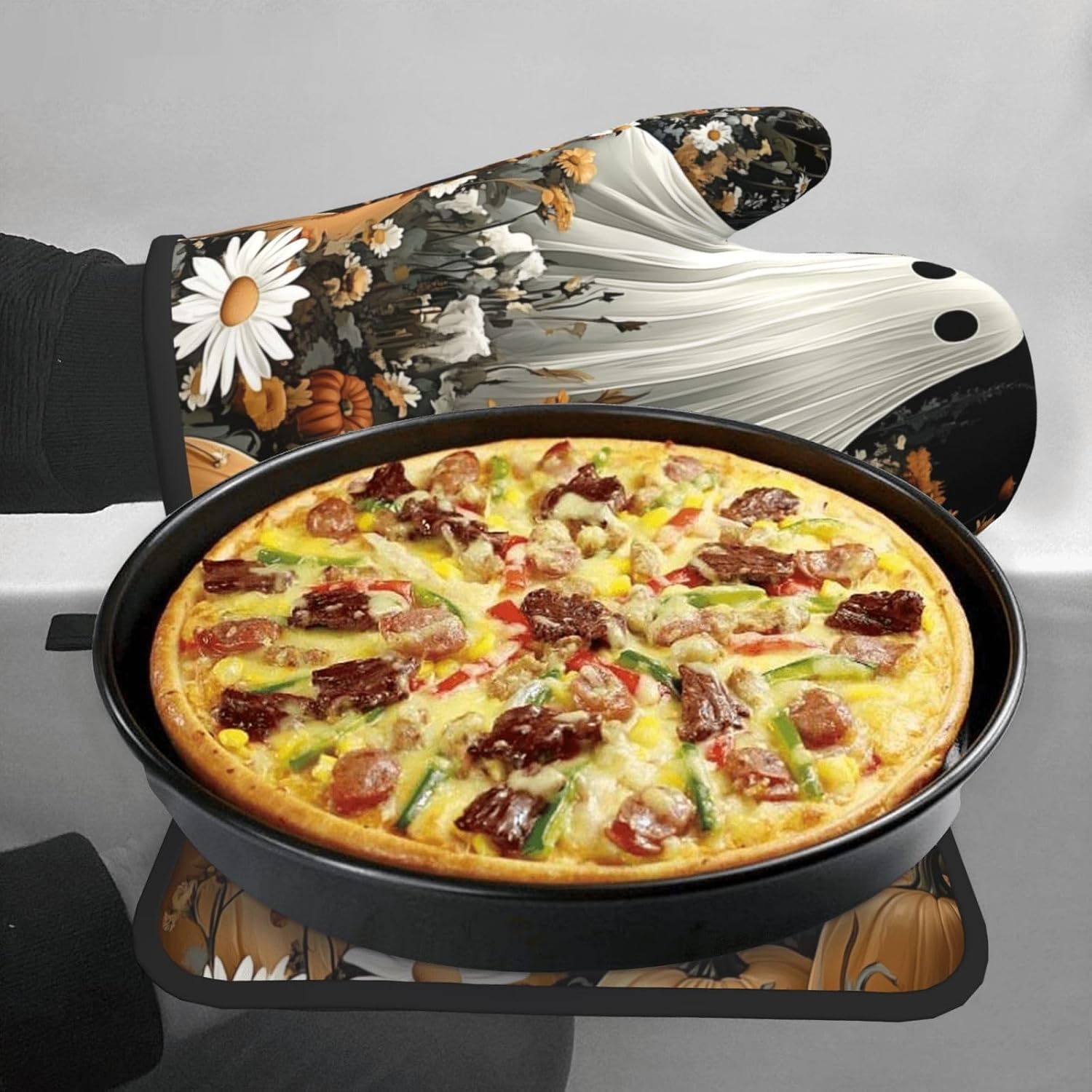 FireDeer Halloween Ghost Oven Mitts and Pot Holders Set