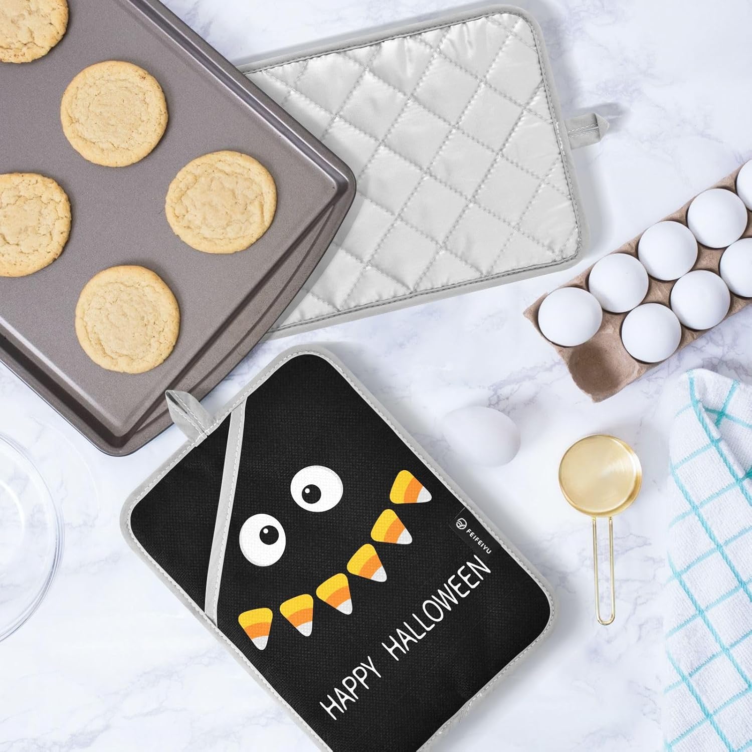 Happy Halloween 2Pcs Funny Pot Holder Set with Pockets for Oven Use
