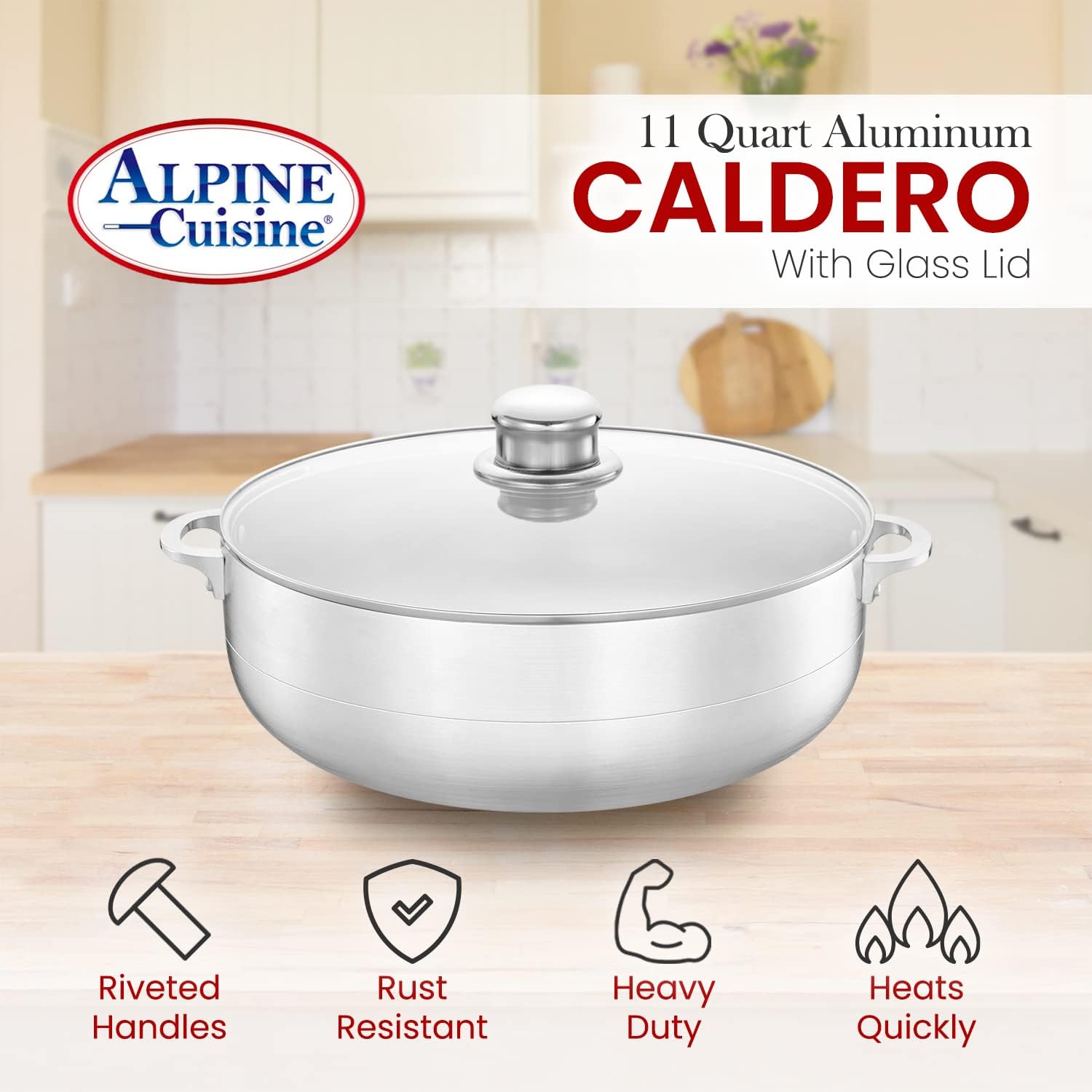 High-Quality Aluminum caliber pot with glass Lid even heat distribution feature
