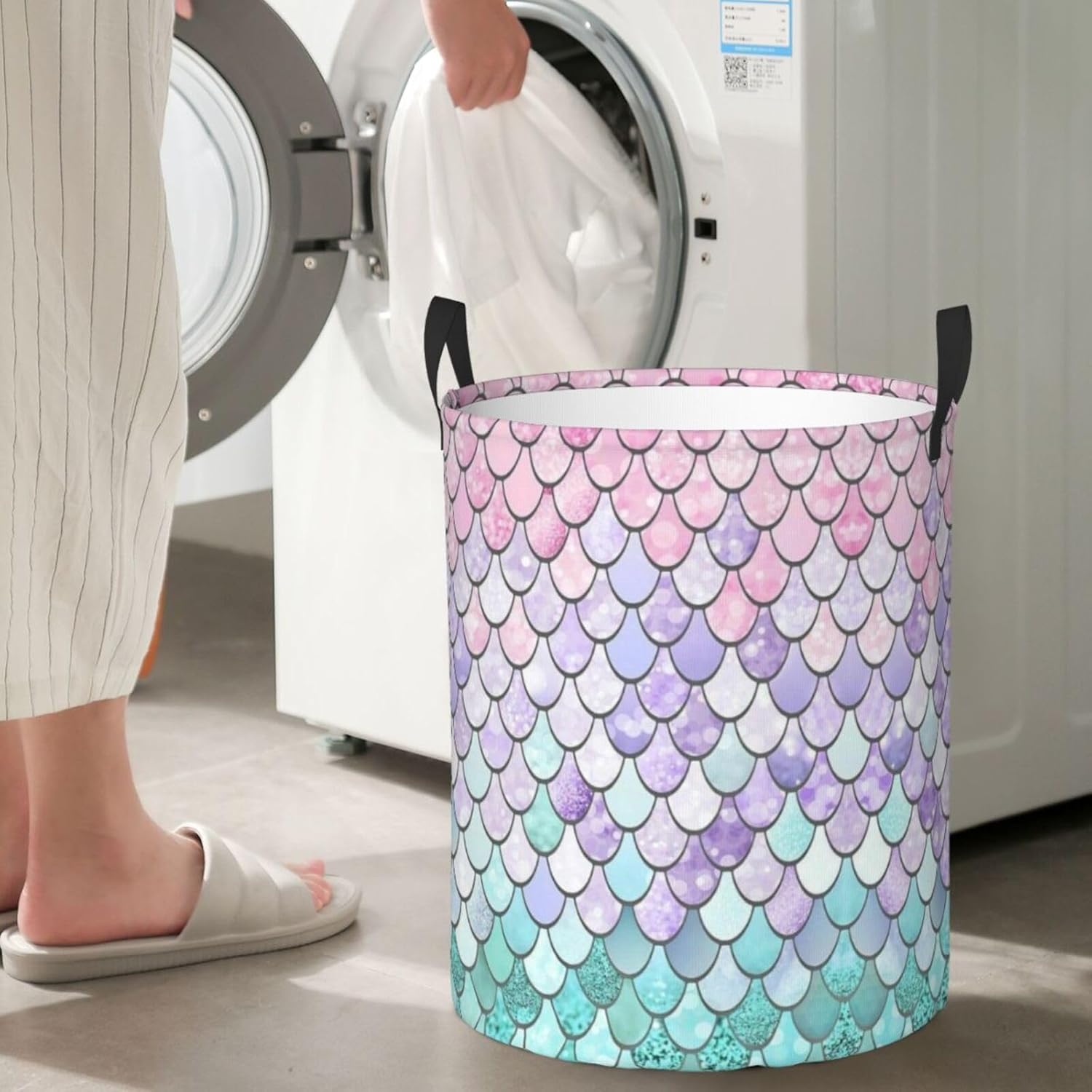 Mermaid Fish Scales Collapsible Laundry Hamper
