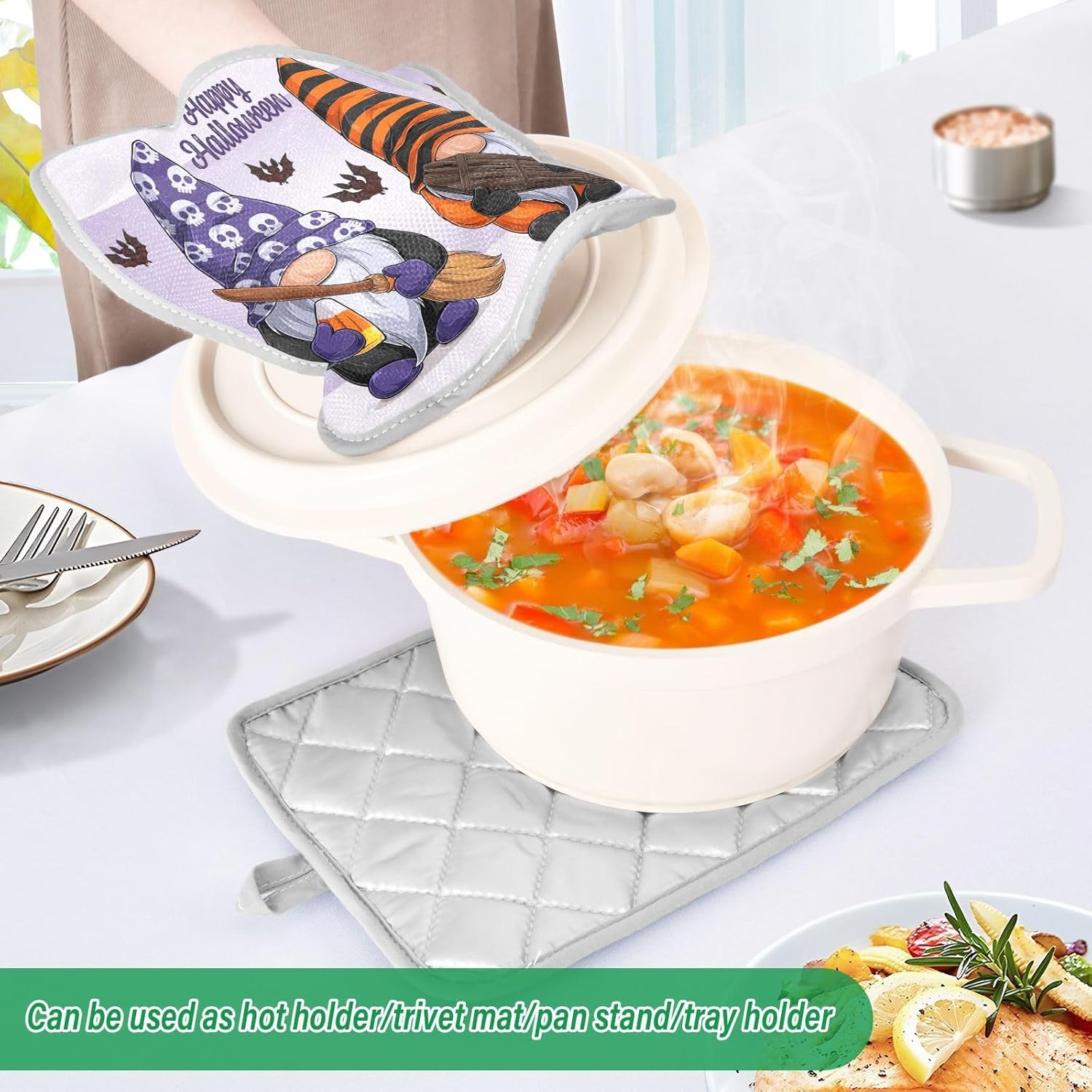 Halloween Gnome 2-Pack Pothenholder Set Heat-Resistant Non-Slip Kitchen Potholders
