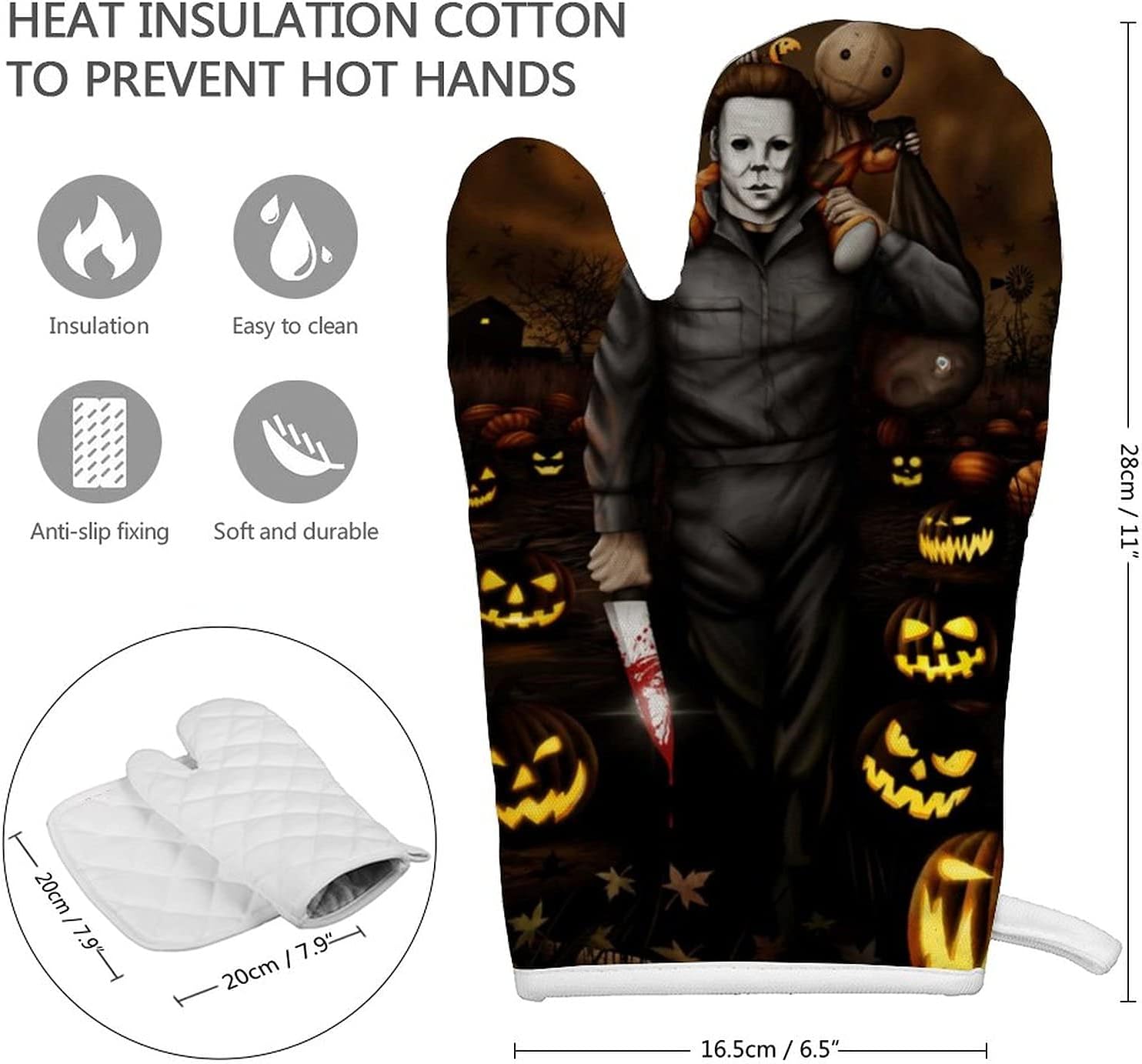 Halloween Michael Myers Oven Mitts Soft Cotton Heat Resistant Gloves for Kitchen