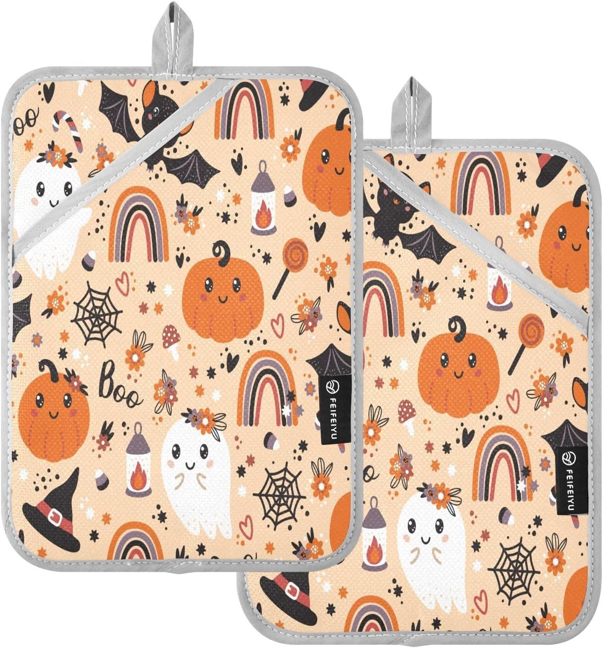 YETTASBIN Halloween Pumpkin Ghost Potholder Set 2 Pack
