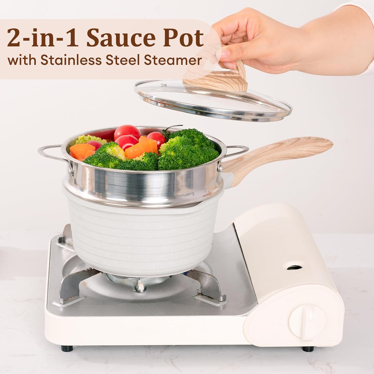 JEETEE 15 Quart Nonstick Saucepan with Steamer Basket PFOA-Free Heat-Resistant