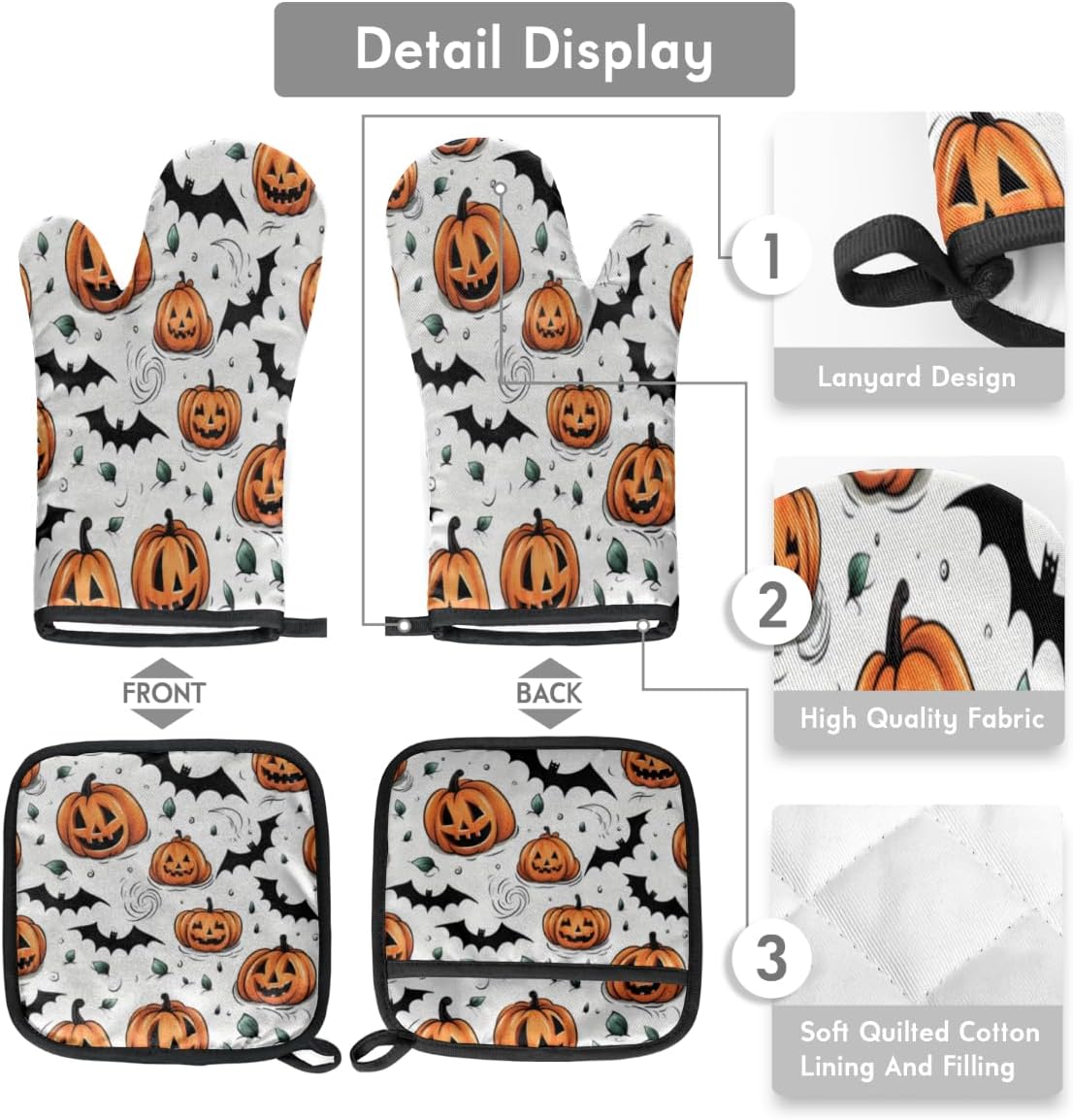 Aglebo Halloween Set Durable Heat-Resistant Oven Mitts Pot Holders