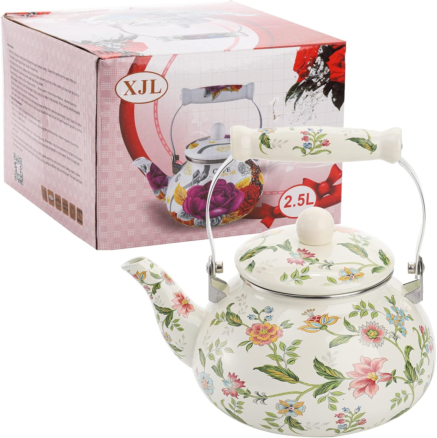Vivid Enamel Tea Kettle with Porcelain Handle Elegantly Designed