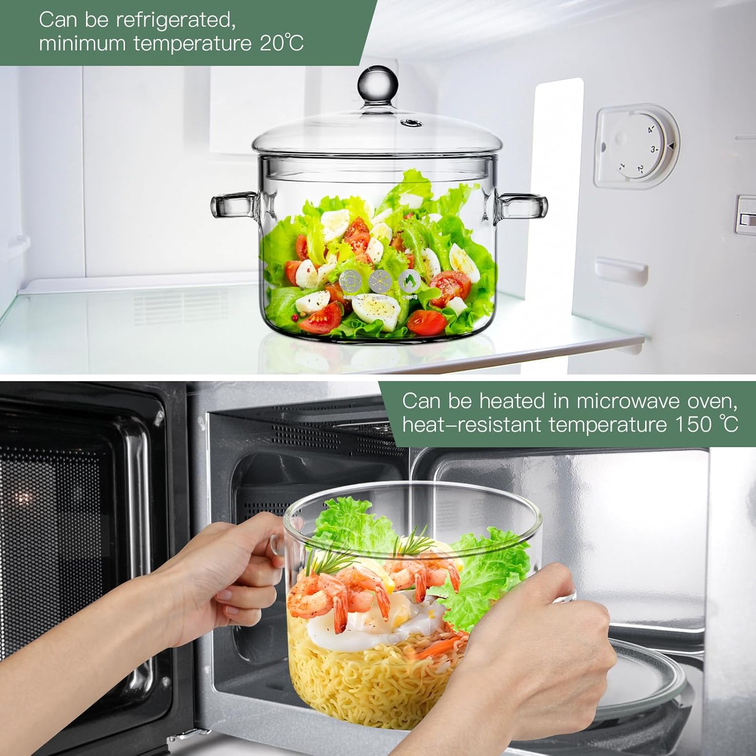 EROGO Essential Glass Saucepan with Lid 1900ml Heat-Resistant