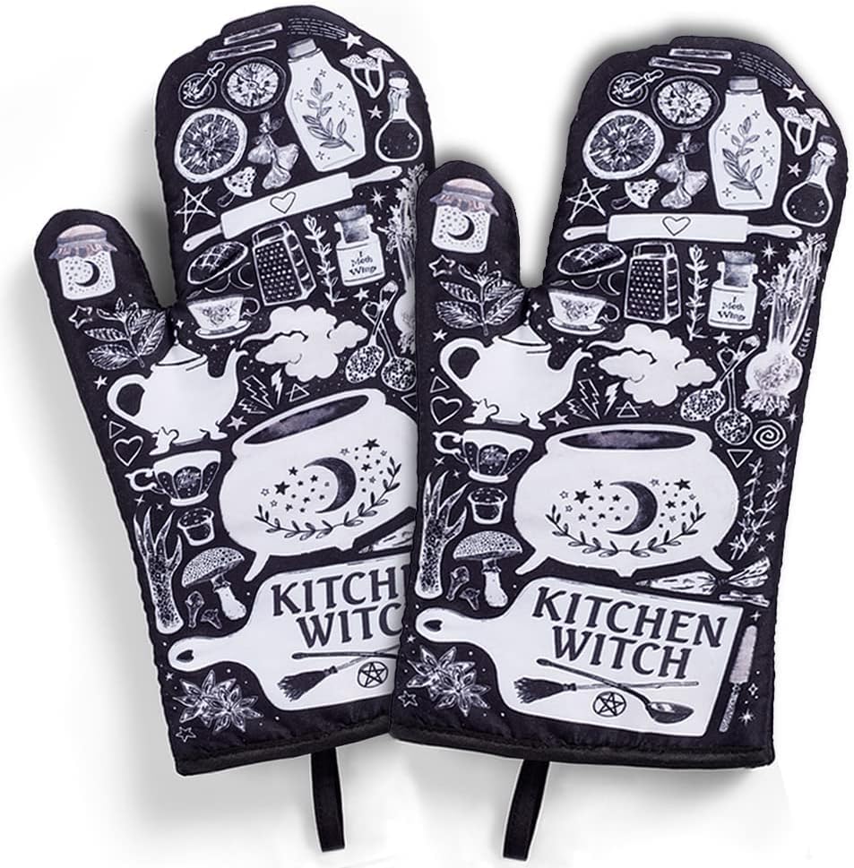 Halloween Oven Mitt Set Witchy Decor Triple Insulated Waterproof Safe