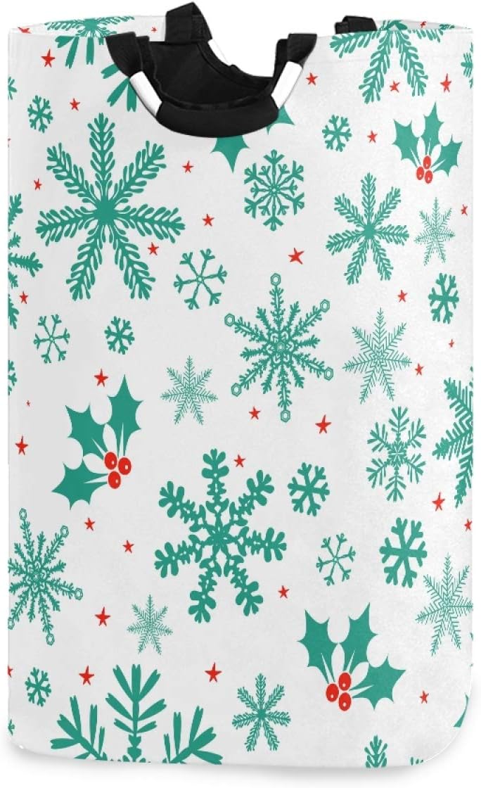 Susiyo Winter Christmas Green Snowflakes Foldable laundry basket
