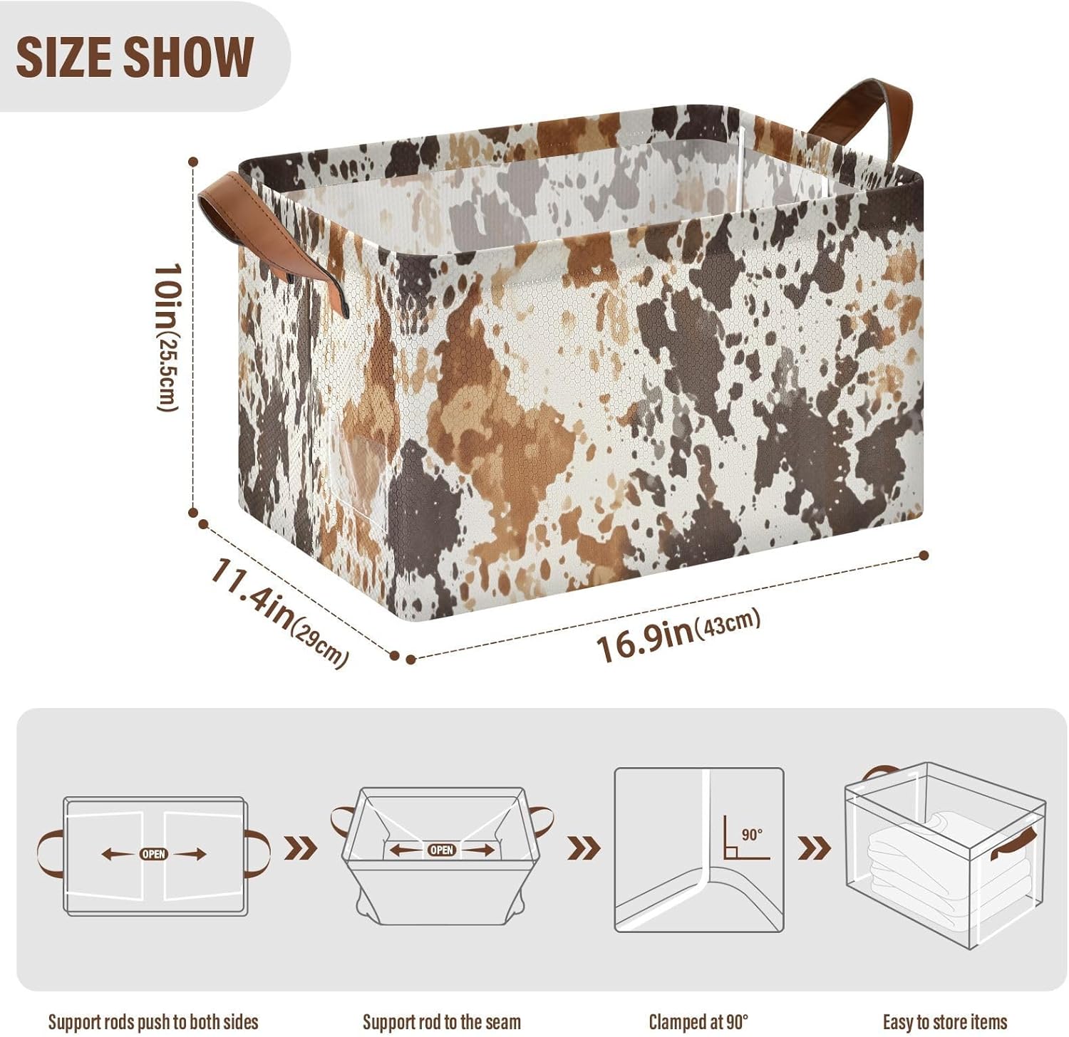 yetetasbin cow print storage basket