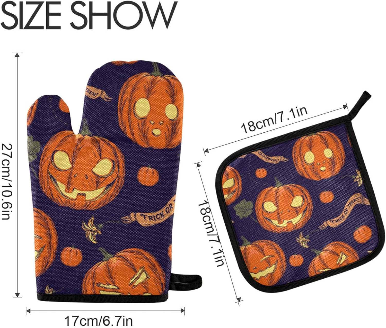 Halloween Orange Pumpkin Oven Mitts 2 Pc Set