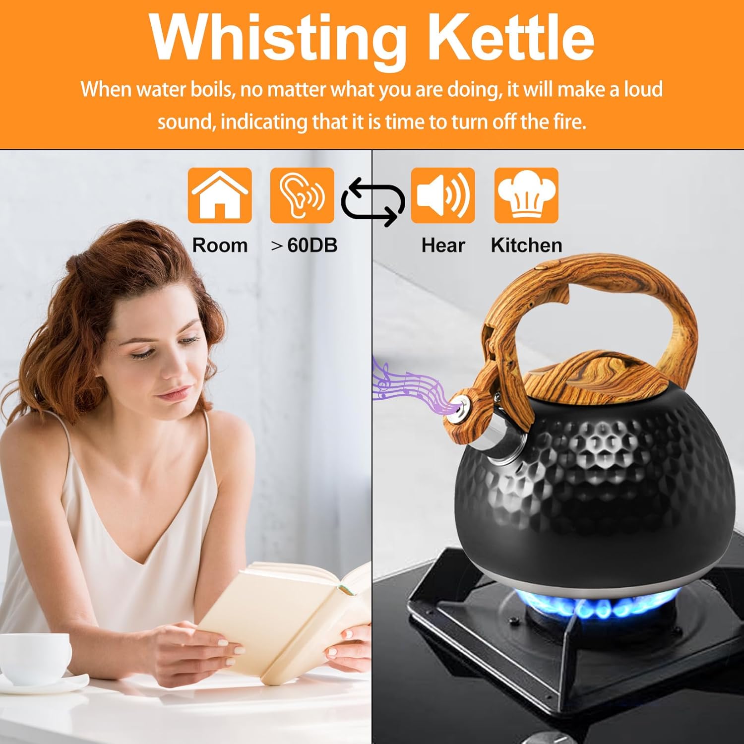 Stainless Steel 3 Qt Whistling Kettle with Ergonomic Handle