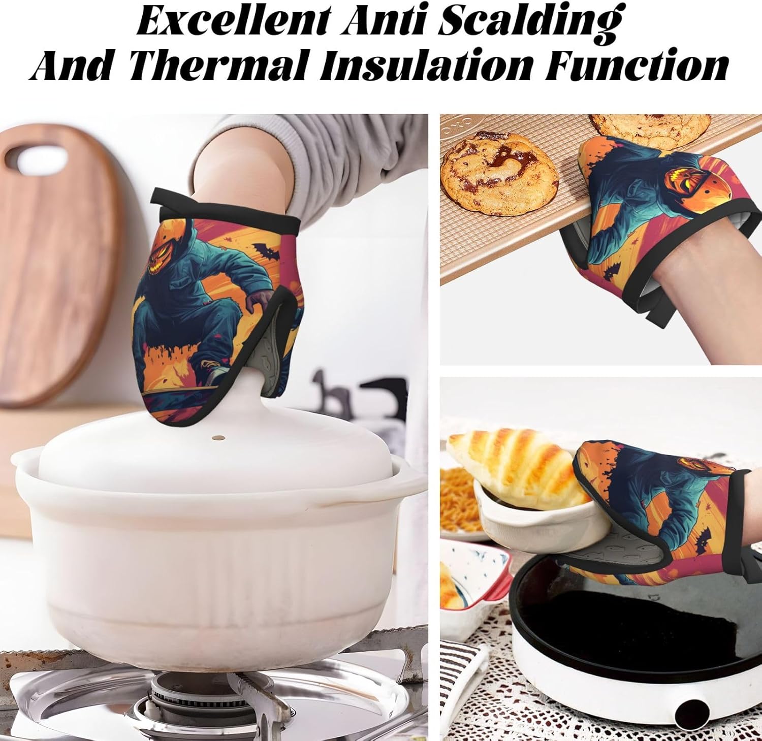 Halloween Character Mini Silicone Oven Mitts for Safe Cooking