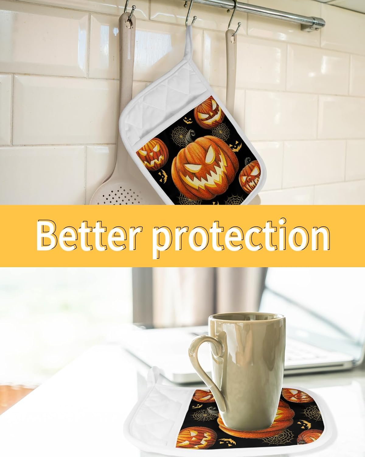 Gehucoxee Halloween Pot Holder Set with Pocket 2 Pack