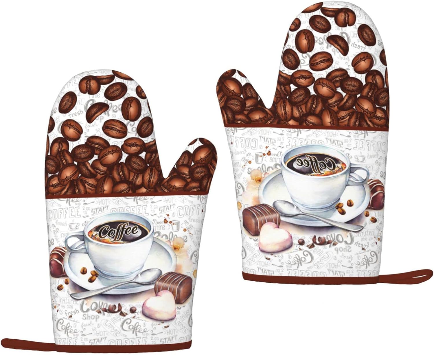 Coffee Print Silicone Oven Mitts 7x11 Inch 1 Pair