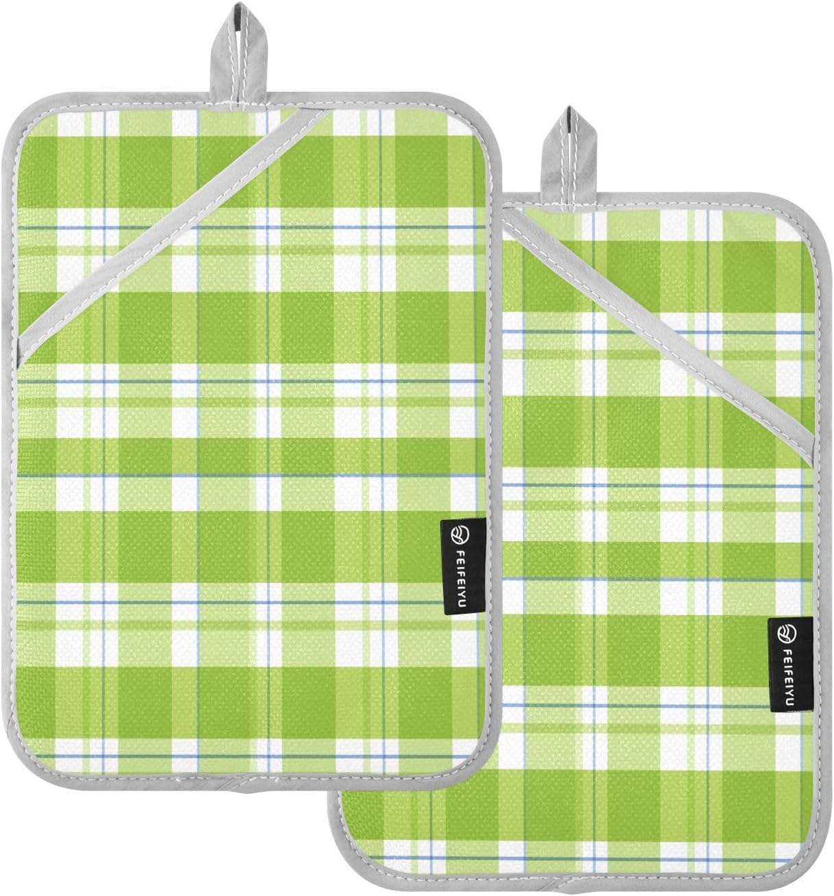 Kcldeci Checkered Geometric Green 2-Pack POTHolders