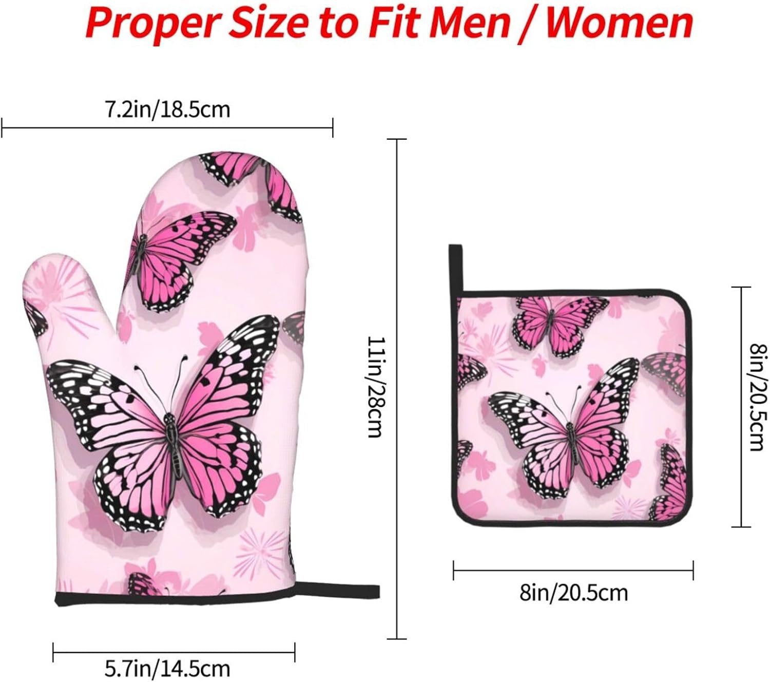 Oven Mitts Set with Butterfly Pattern Heat Resistant and Durable