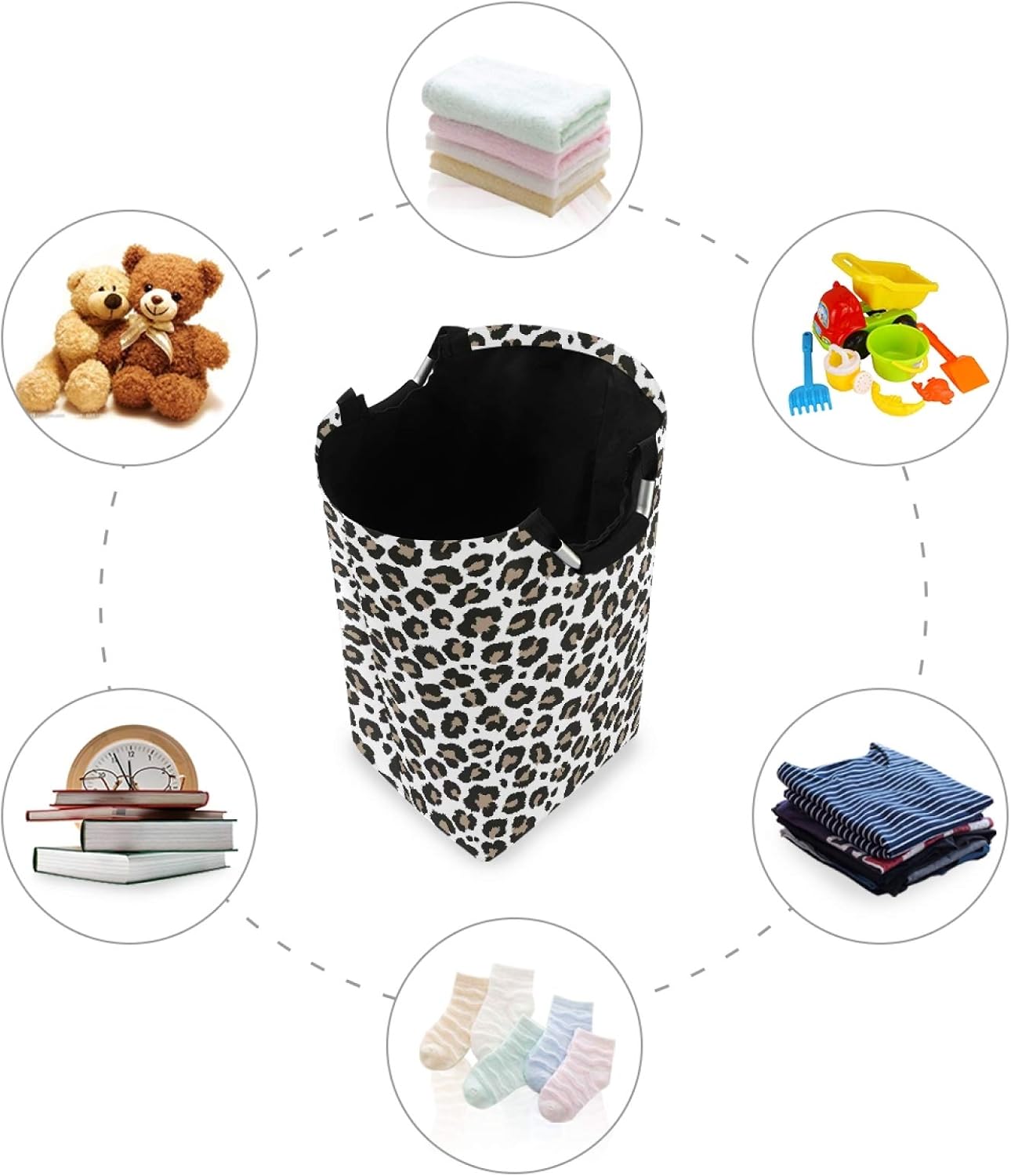 Stylish Large Laundry Hamper Basket with Gray Leopard Print and Handles