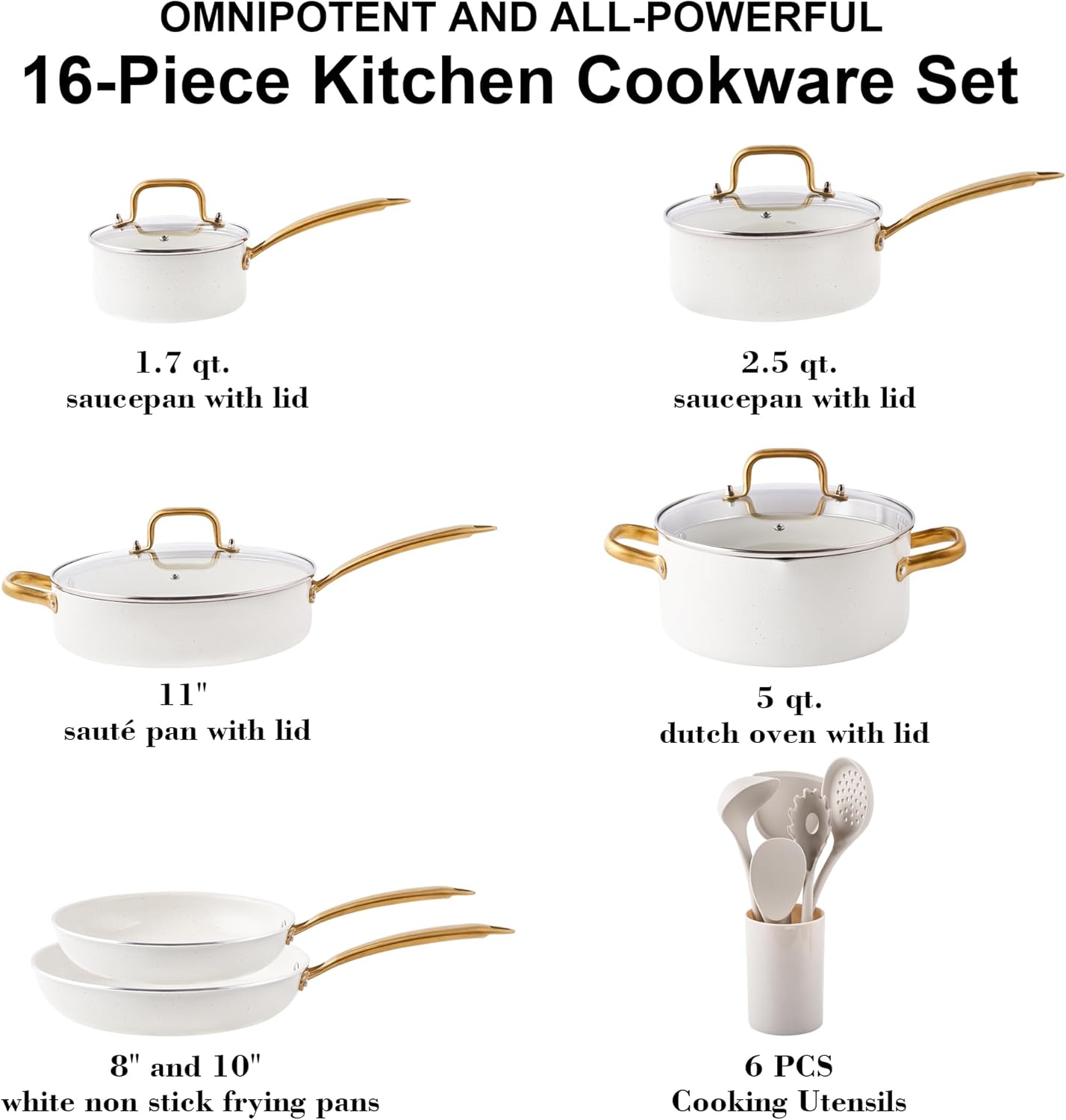 VONIKI 16 PCS Nonstick Cookware Set with Dutch Oven and Utensils