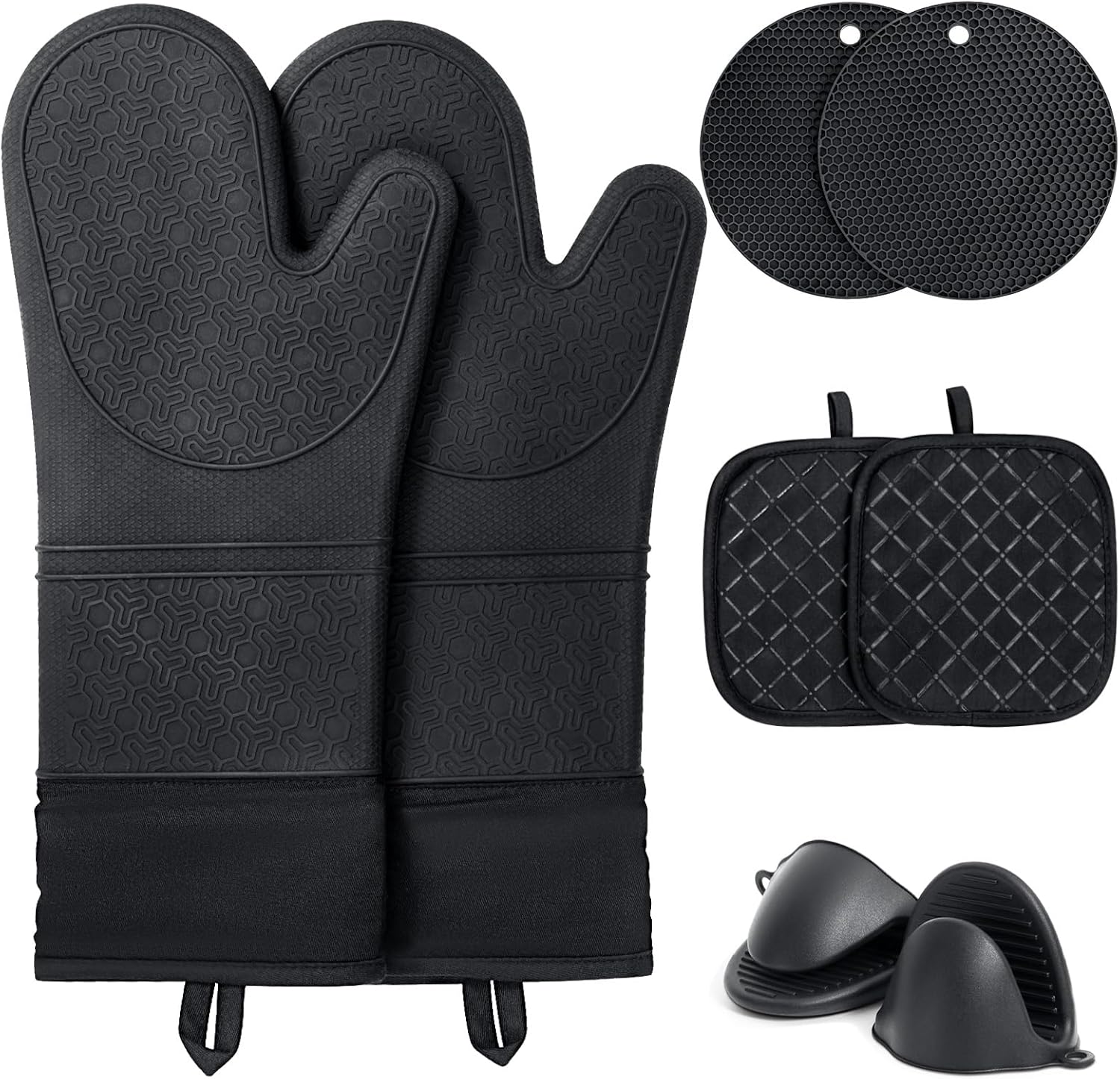 Funnydin Oven Mitts Set - Heat-Resistant Waterproof Kitchen Potholders