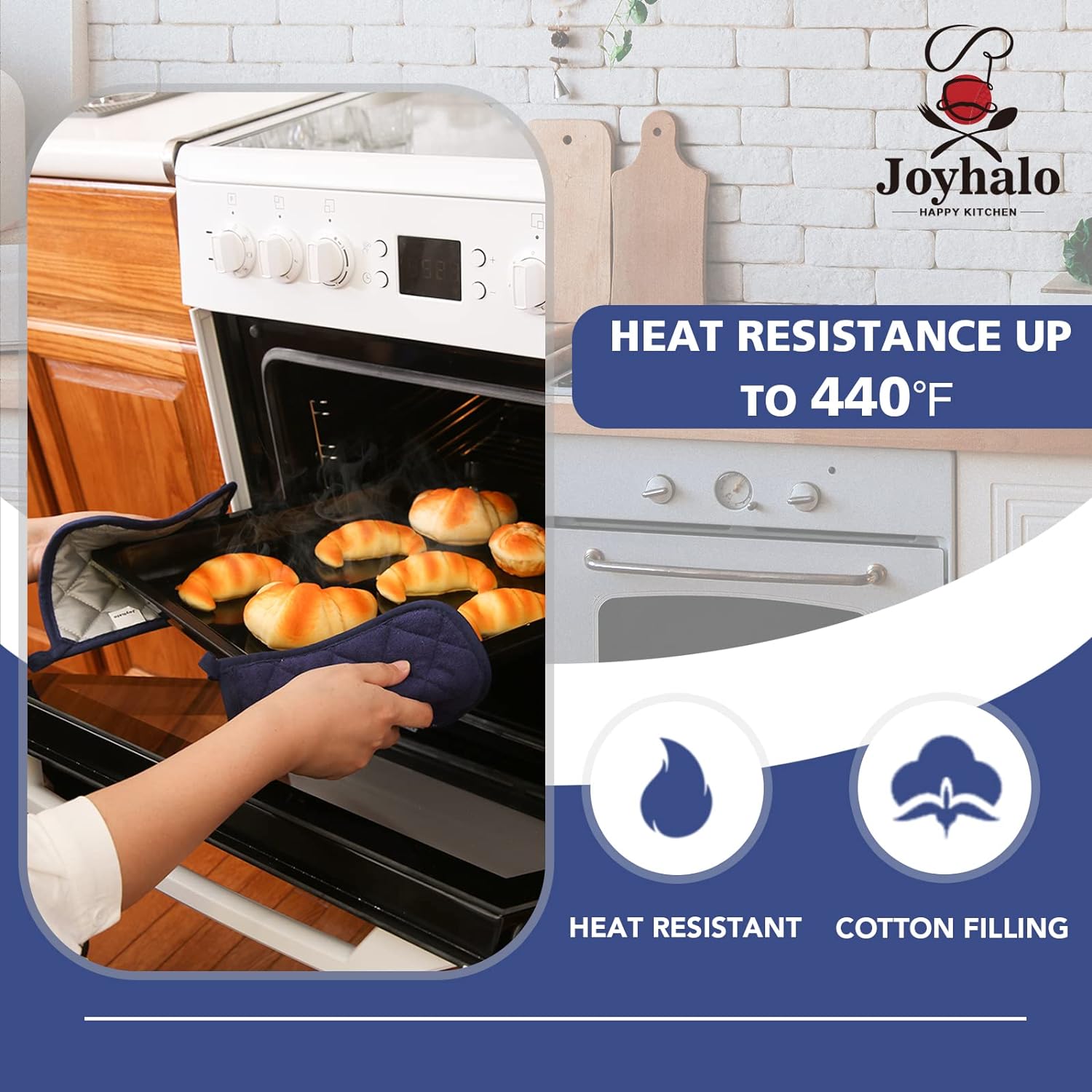 JoyhaloThicker Heat Resistant Potholders Set of 5 Dark Blue Premium Quilted Design