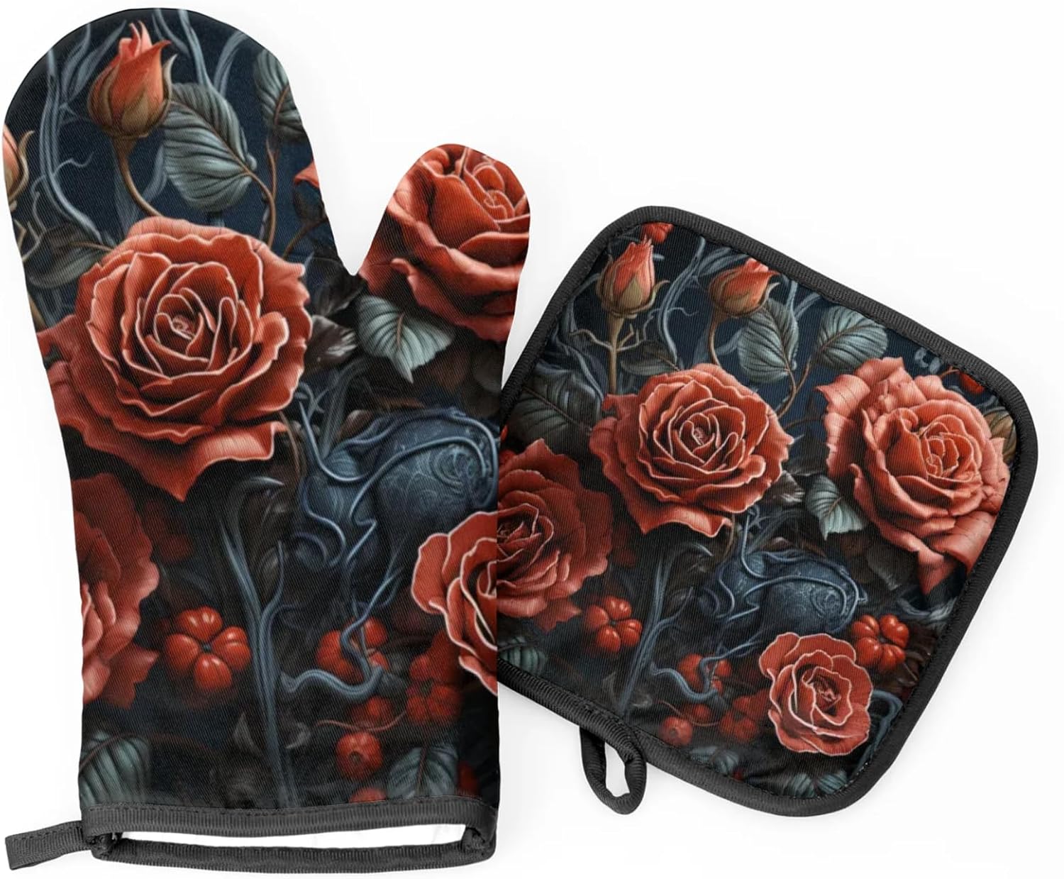 Halloween Red Rose Oven Mitt Set