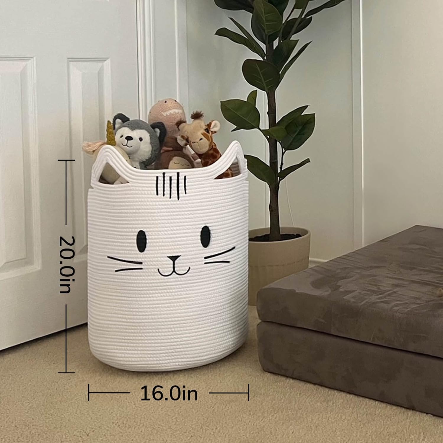 Cute Cat Basket White INDRESSME Tall Laundry Basket for Kids Cats